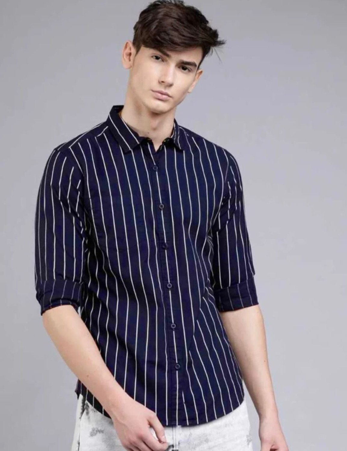 Image of LRK Men Striped Casual Blue Shirt