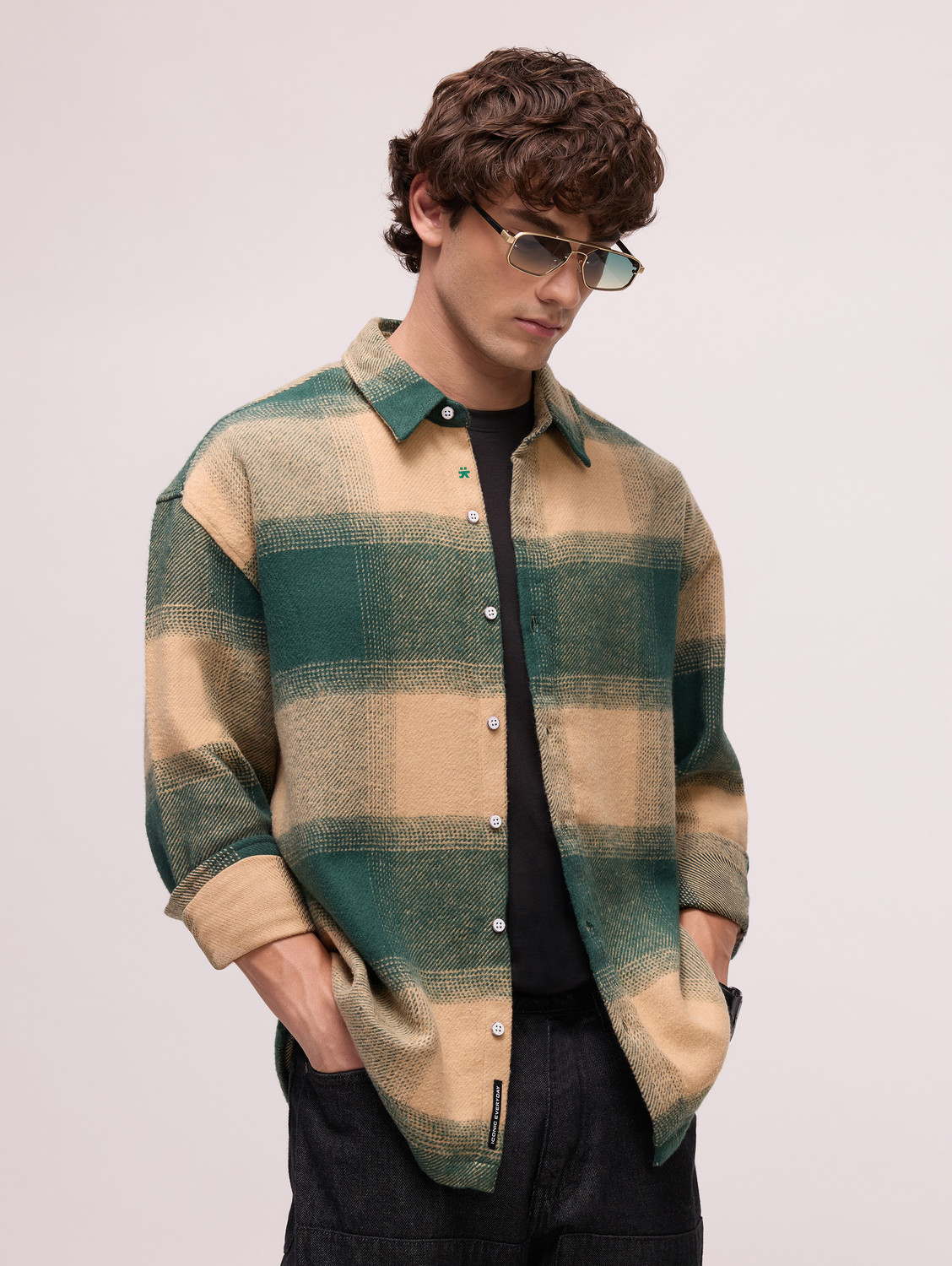 Image of CAHOOT Men Oversized Fit Checkered Spread Collar Casual Shirt