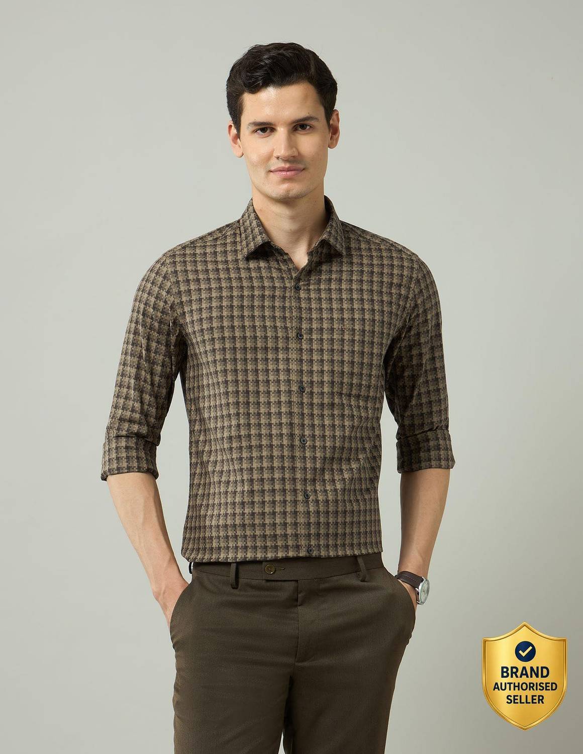 ARROW Men Checkered Formal Brown Shirt