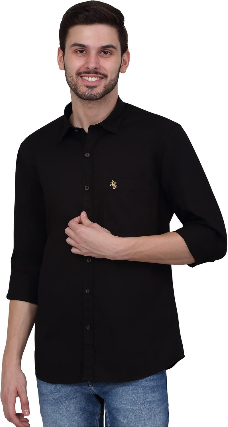 Image of CANTABIL Men Solid Casual Black Shirt