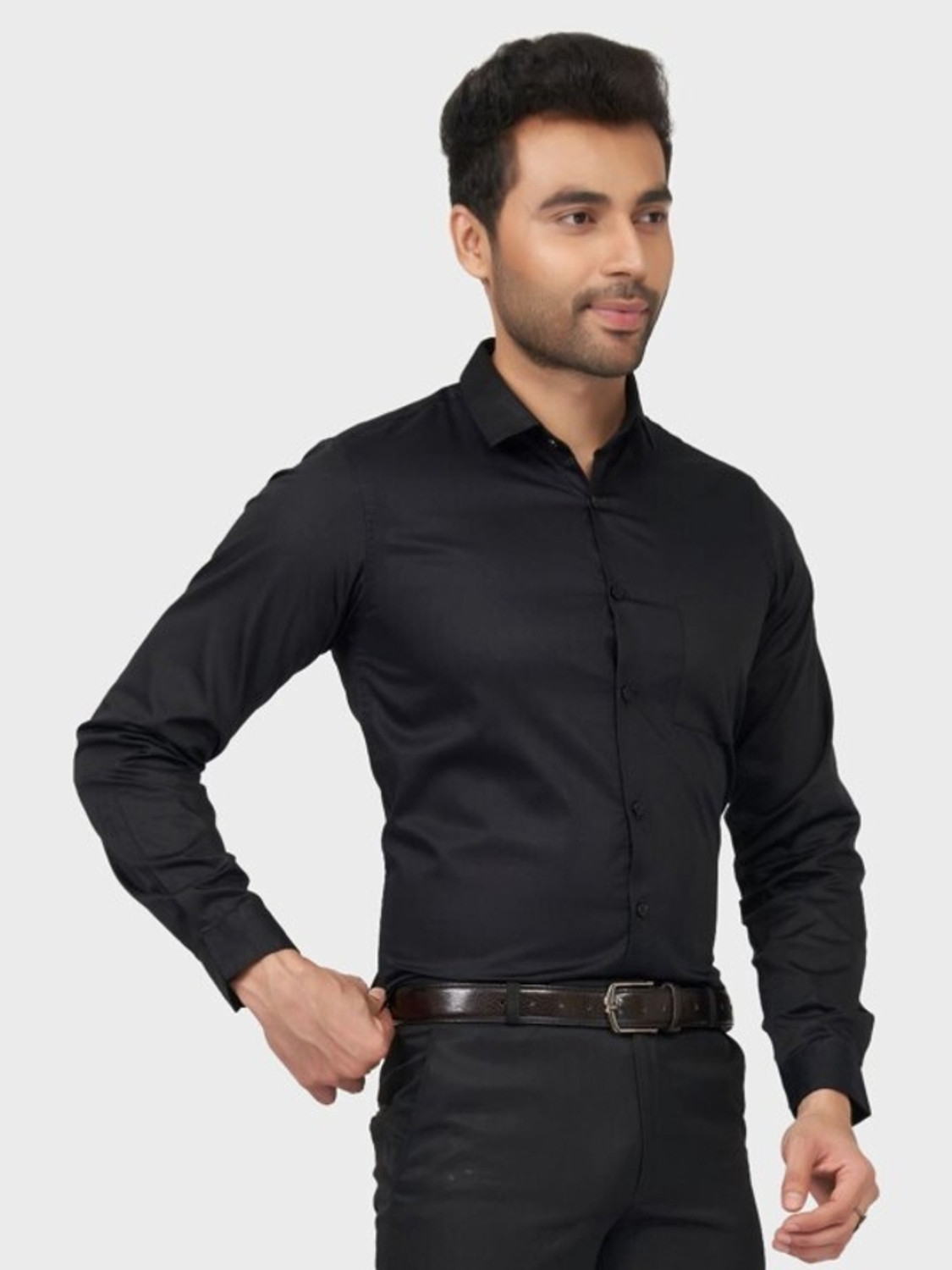 Image of SARVGYA FASHION Men Solid Formal Black Shirt
