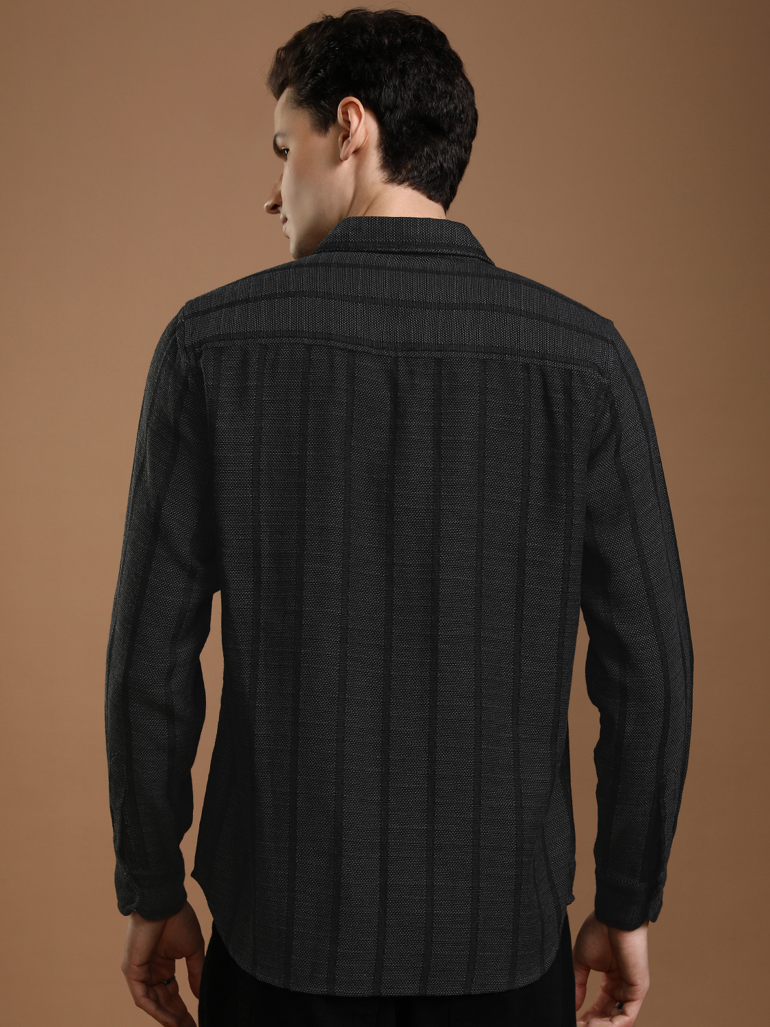 Image of HIGHLANDER Men Striped Casual Black Shirt