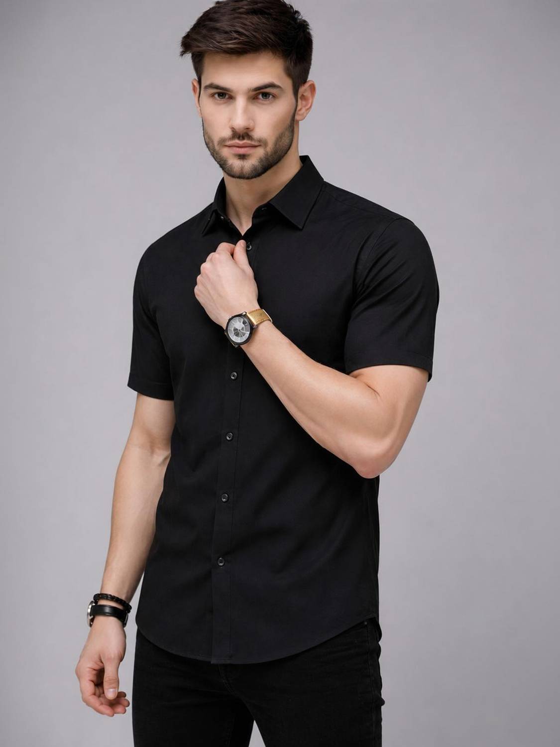 BROCON Men Solid Casual Black Shirt