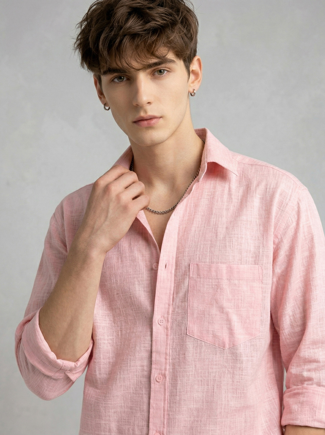 Image of Dhakre fashion Men Solid Casual Pink Shirt