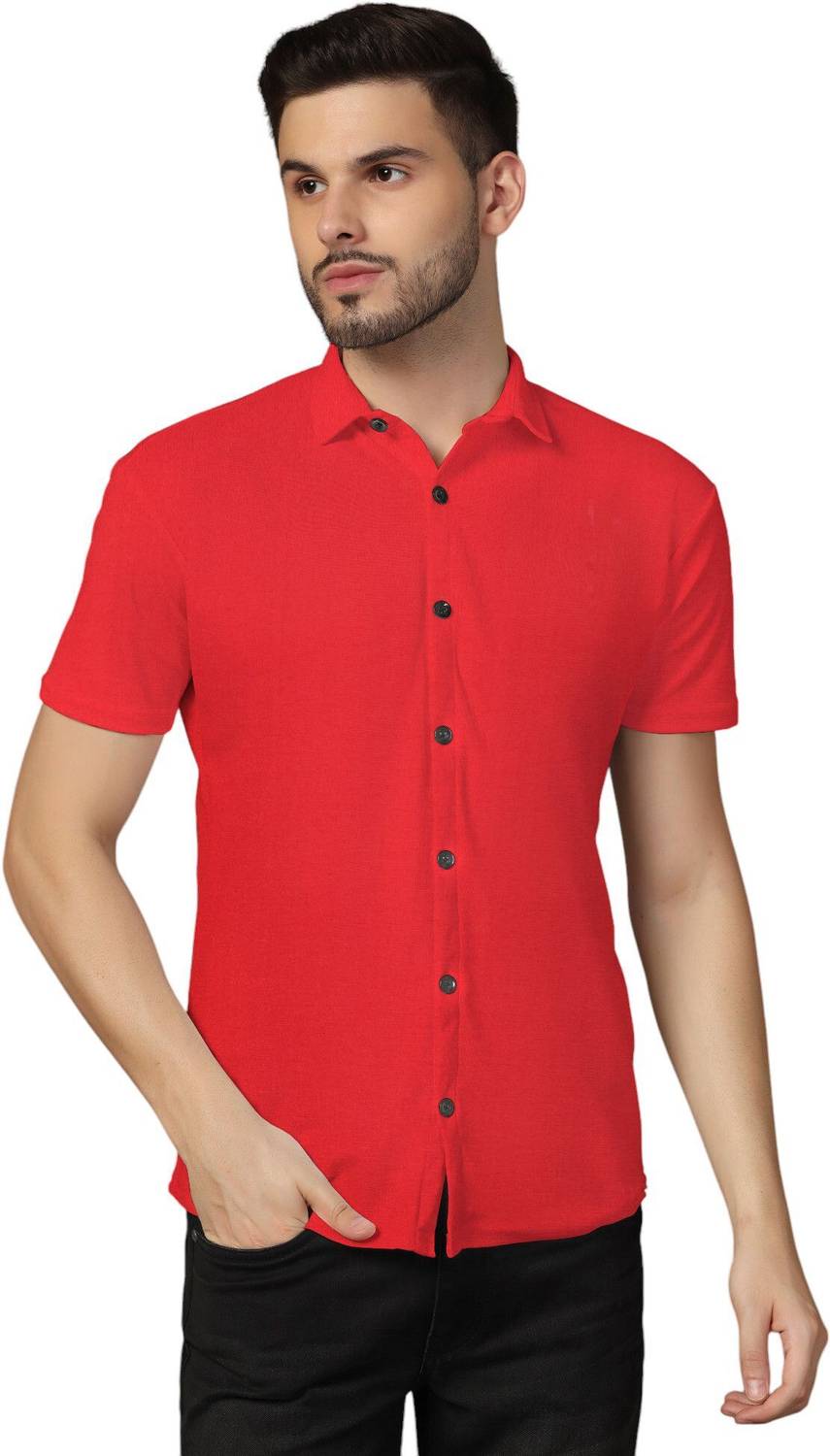Money Leaf Men Solid Casual Red Shirt