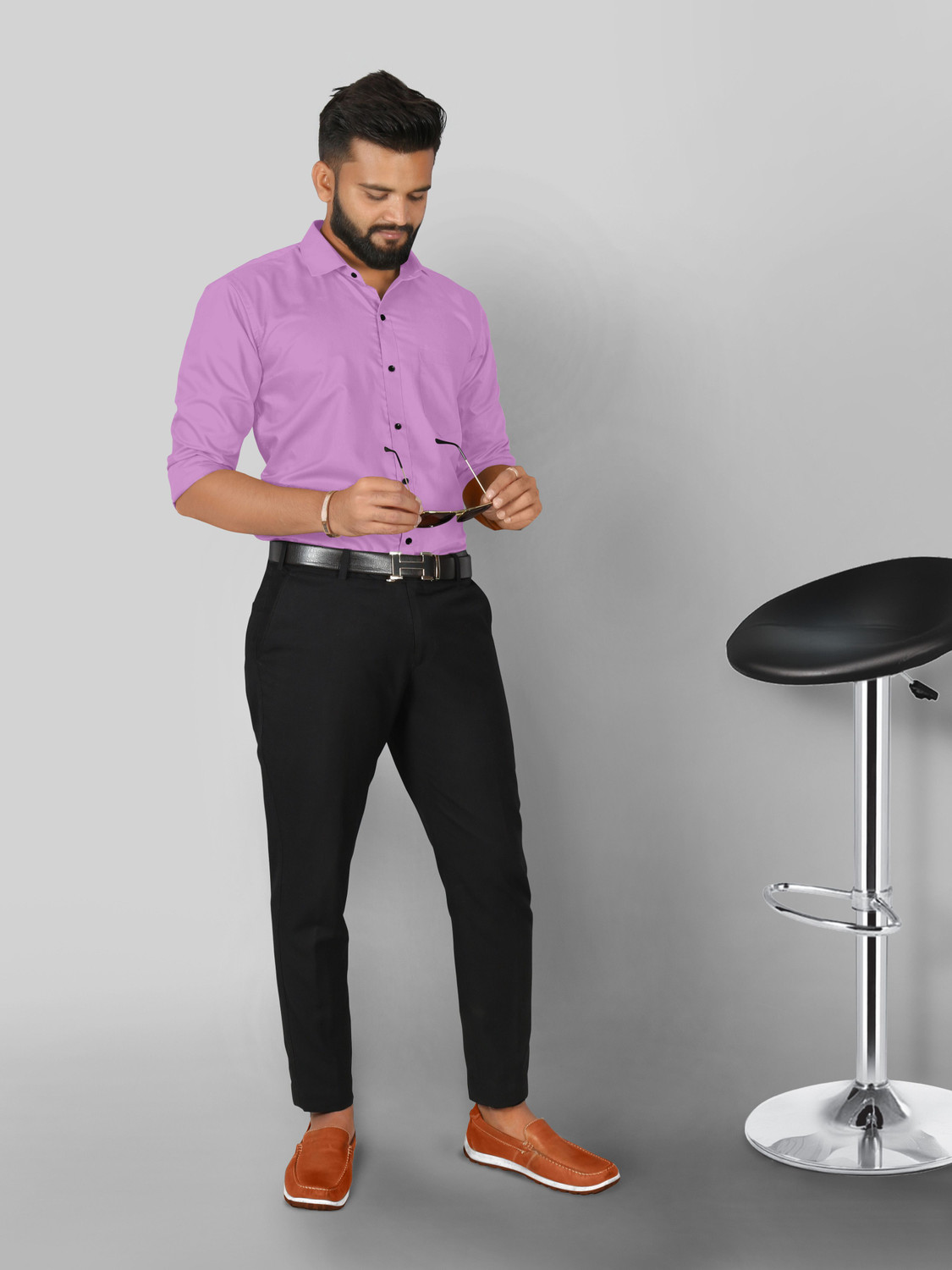 Image of FIBERMILL Men Solid Formal Purple Shirt