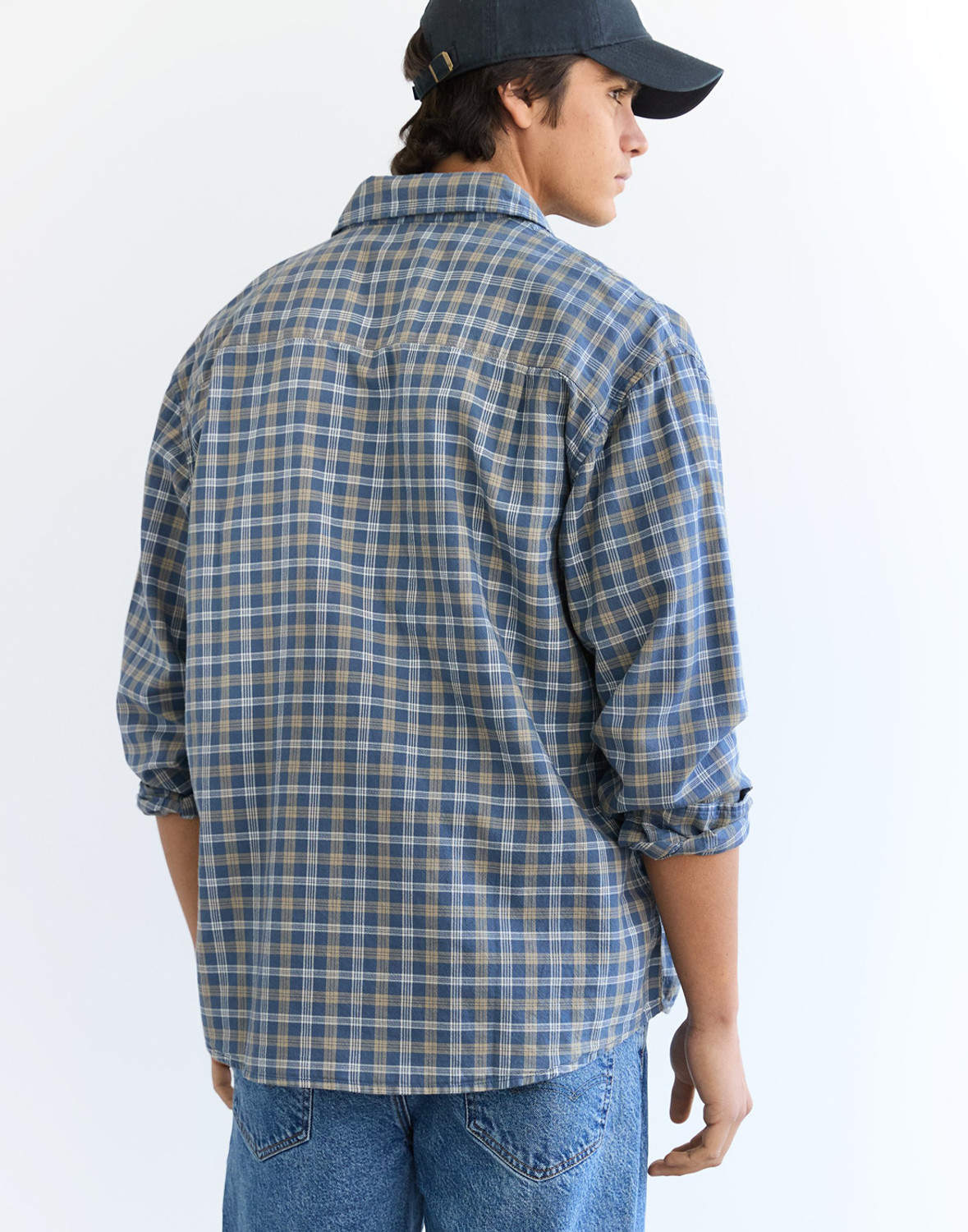 Image of American Eagle Men Checkered Casual Blue Shirt