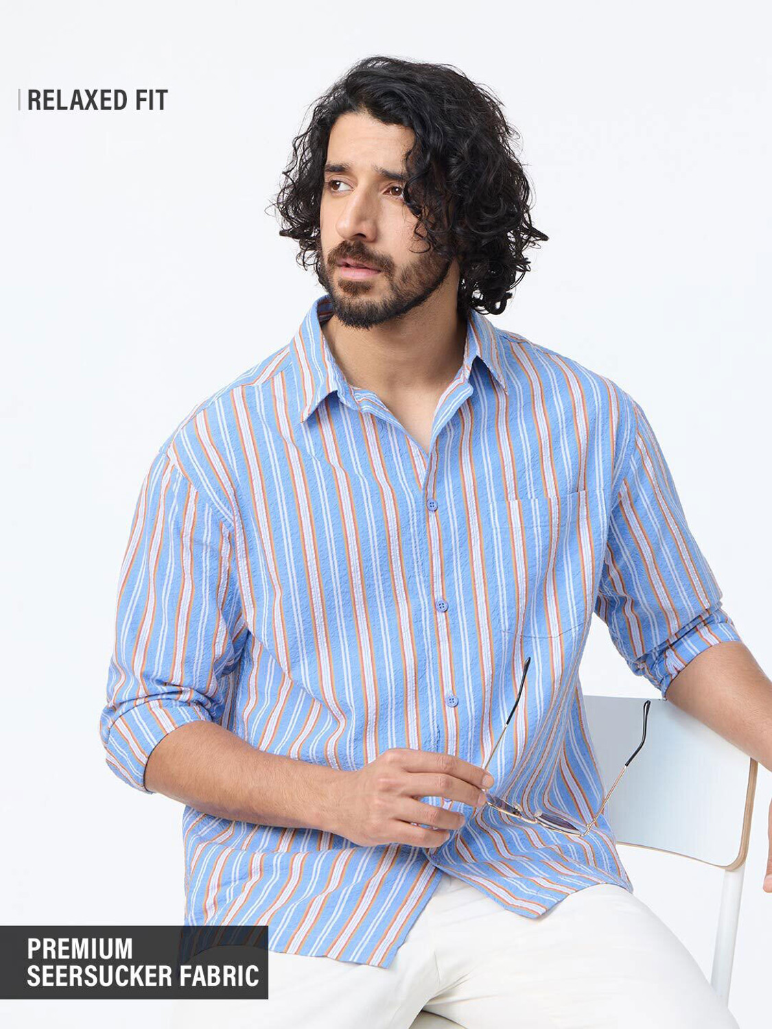 Image of The Souled Store Men Striped Casual Light Blue Shirt