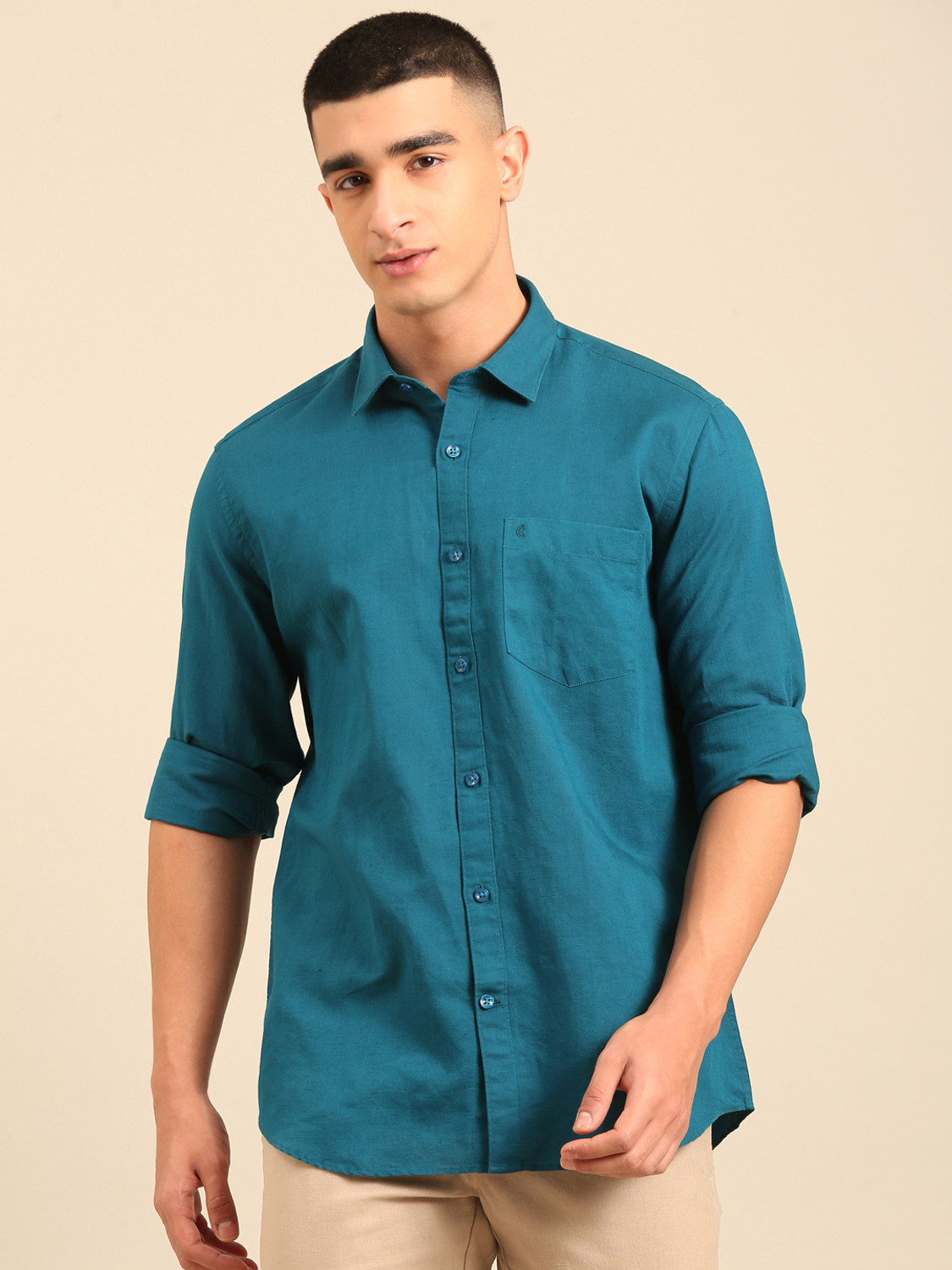 CAVALLO BY LINEN CLUB Men Solid Casual Blue Shirt