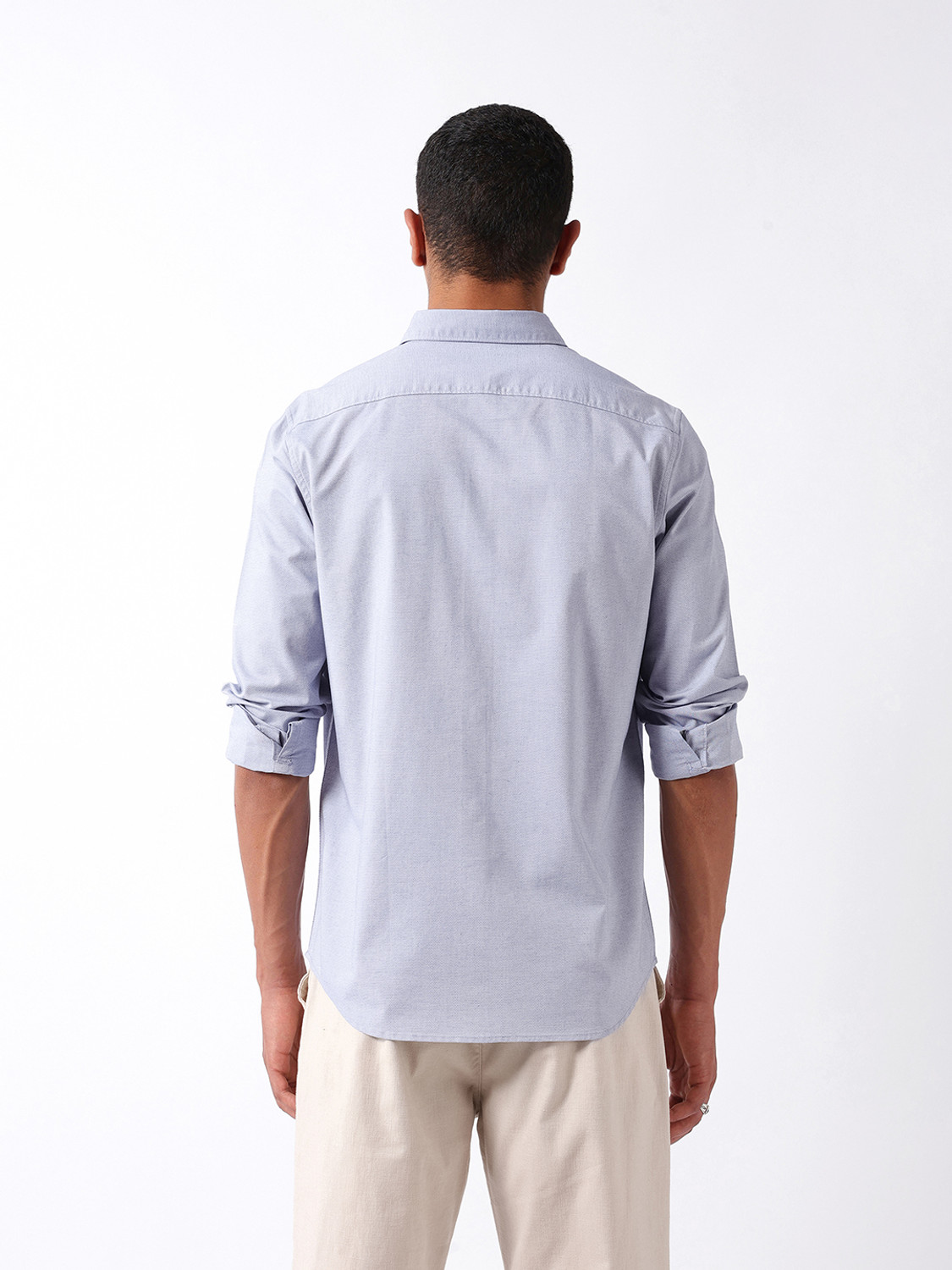 Image of THE BEAR HOUSE Men Solid Casual Blue Shirt