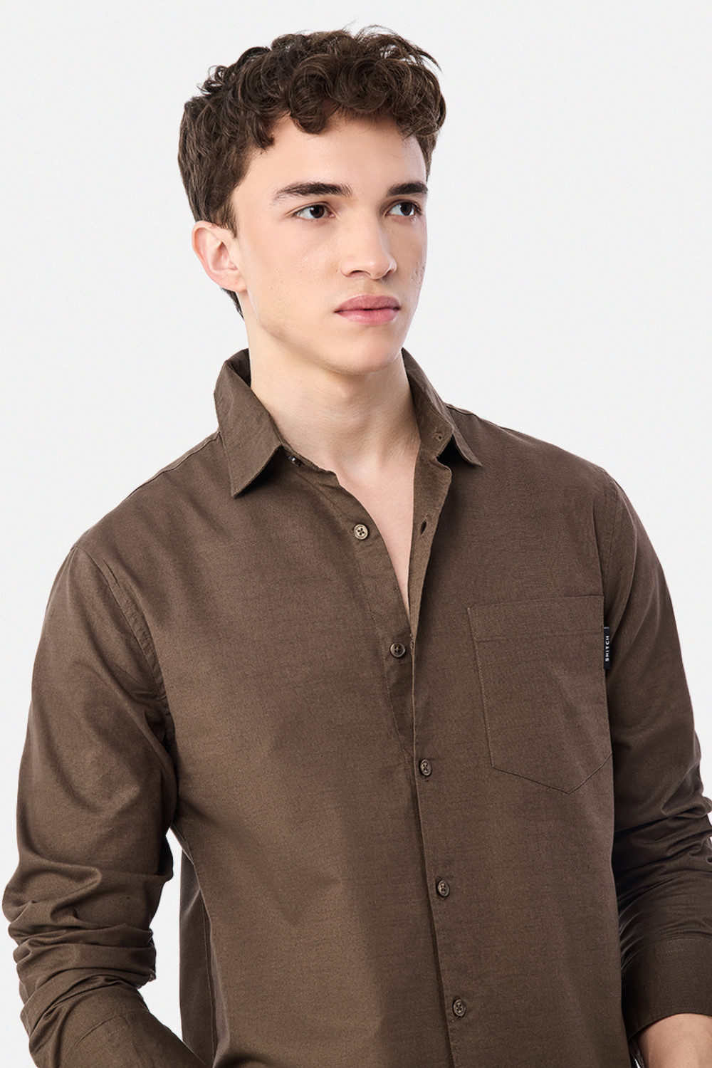 Image of Snitch Men Solid Casual Brown Shirt