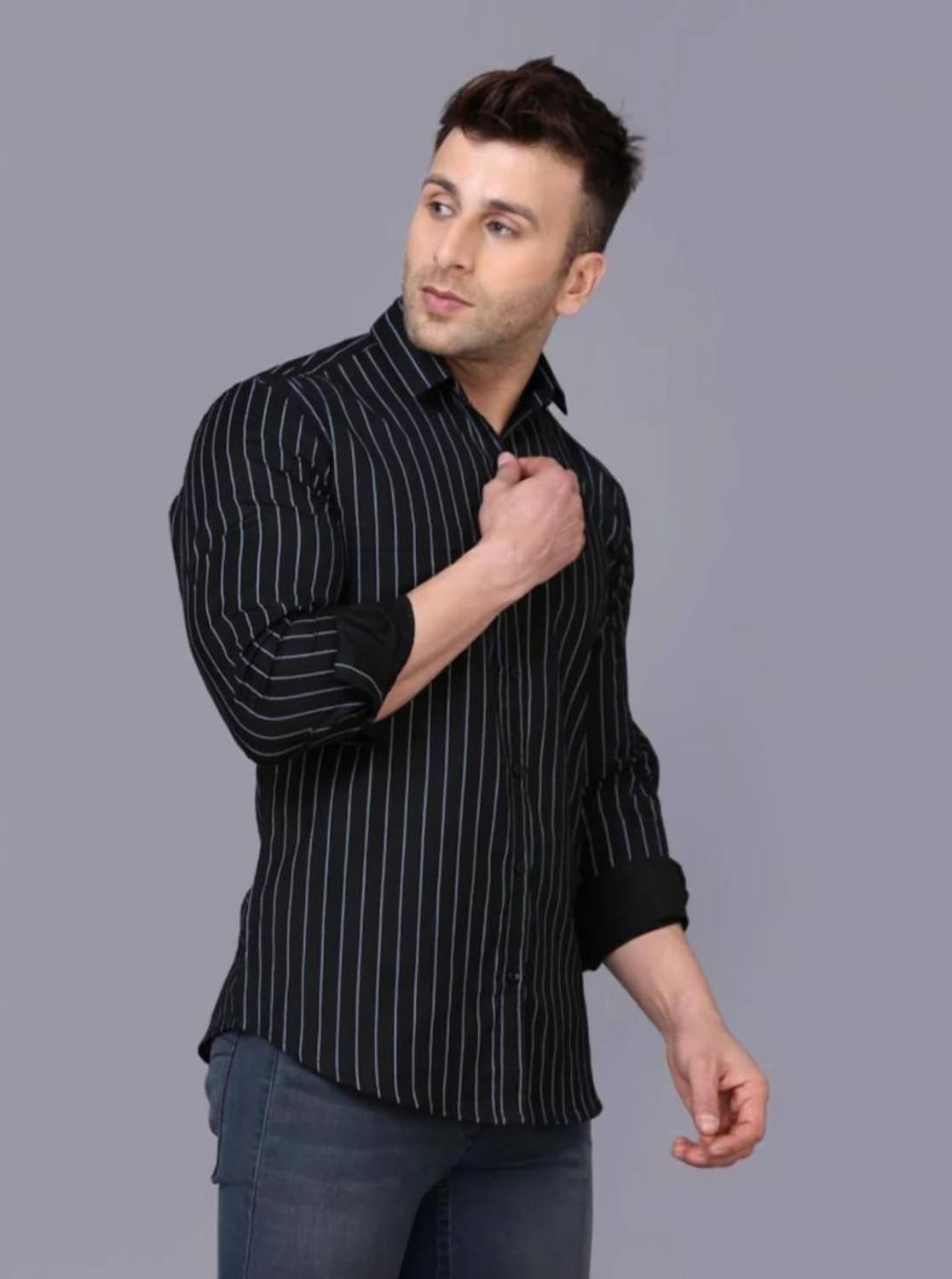 LRK Men Striped Casual Black Shirt - Image 1