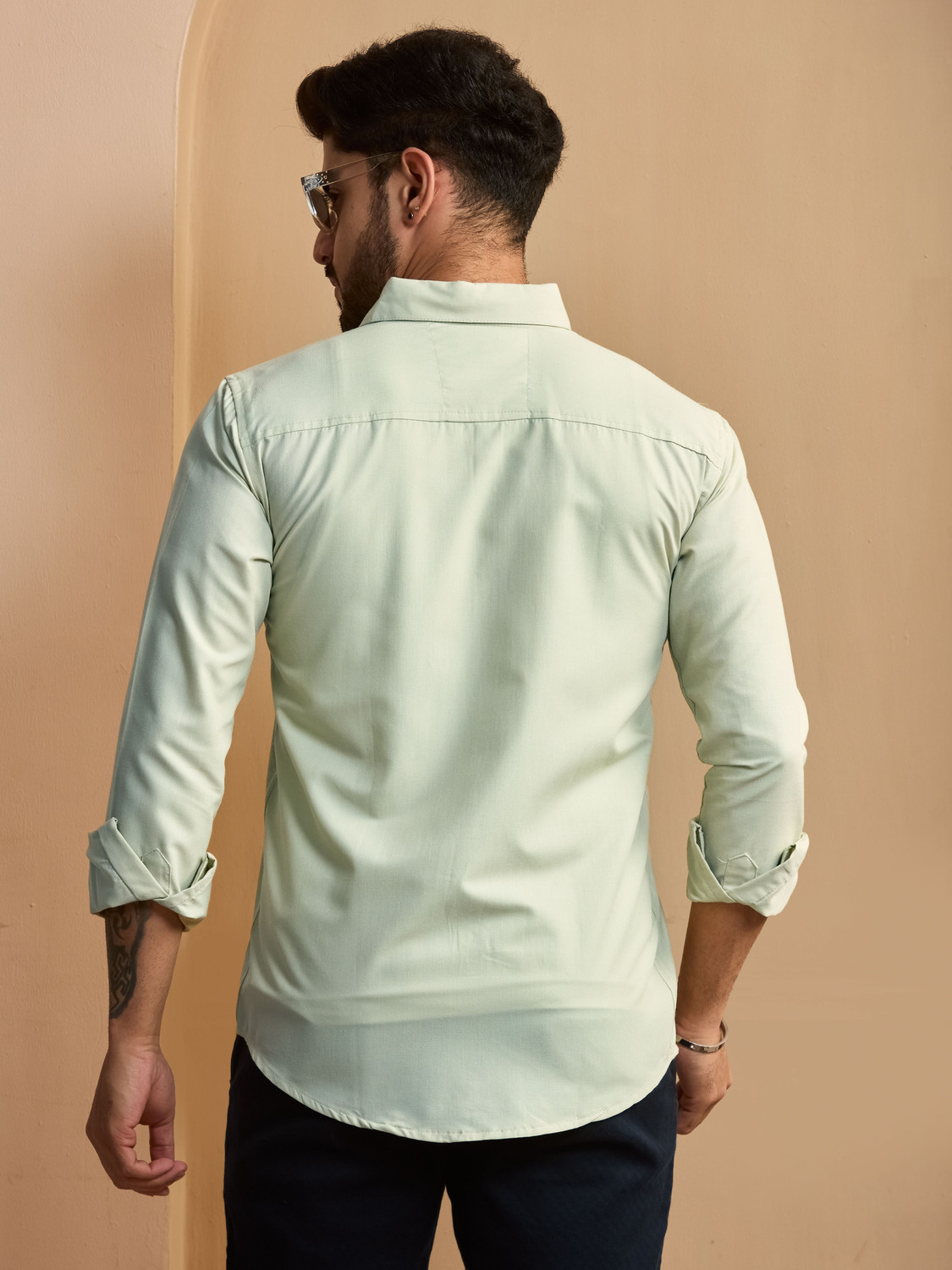 Image of STONEBERG Men Solid Formal Light Green Shirt