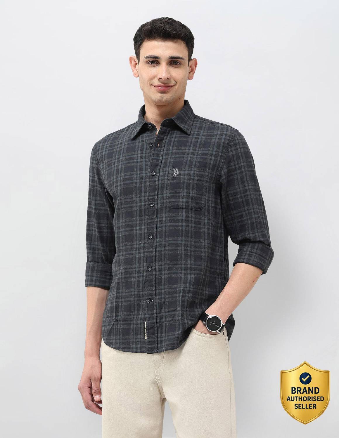 U.S. Polo Assn. Denim Co. Men Checkered Casual Grey Shirt