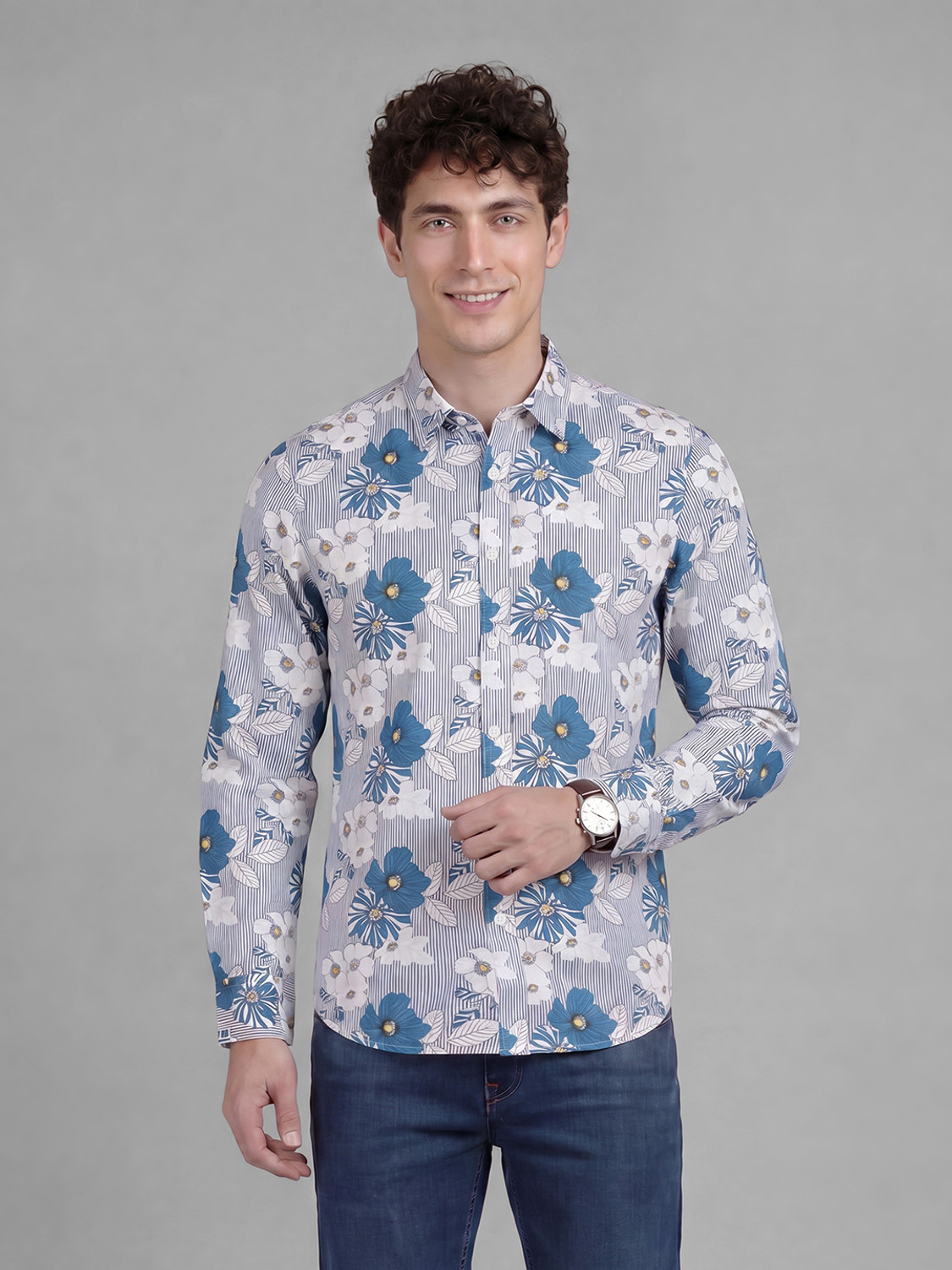 Image of BEING HUMAN Men Regular Fit Floral Print Spread Collar Casual Shirt