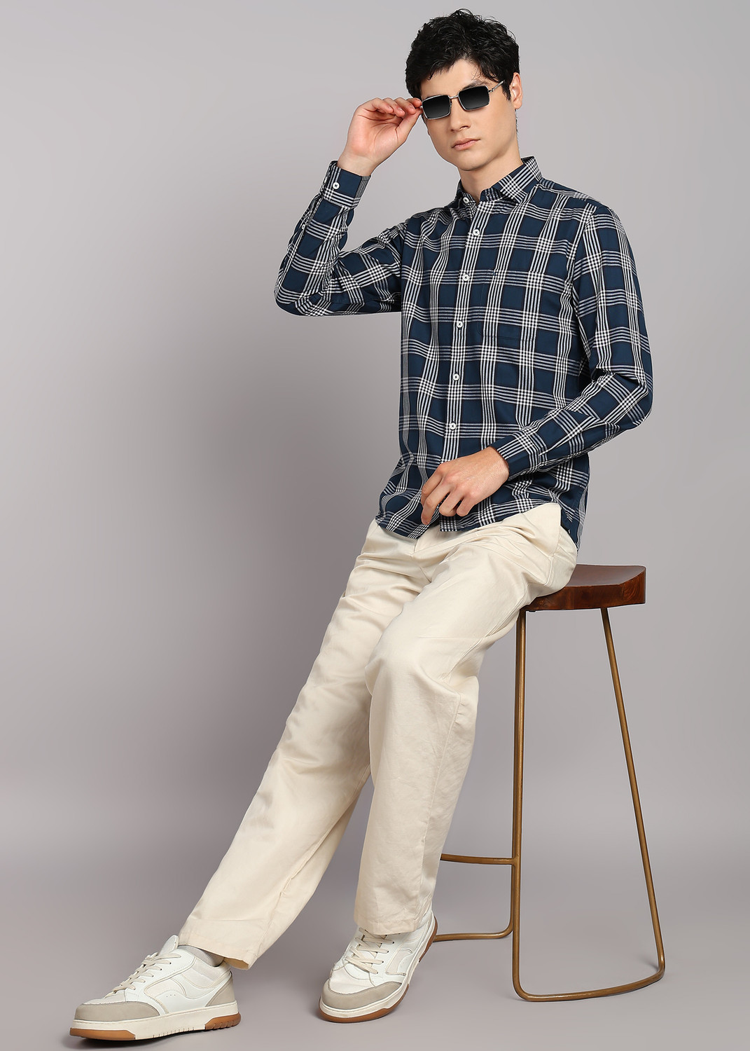 Image of KILLER Men Checkered Casual Blue Shirt