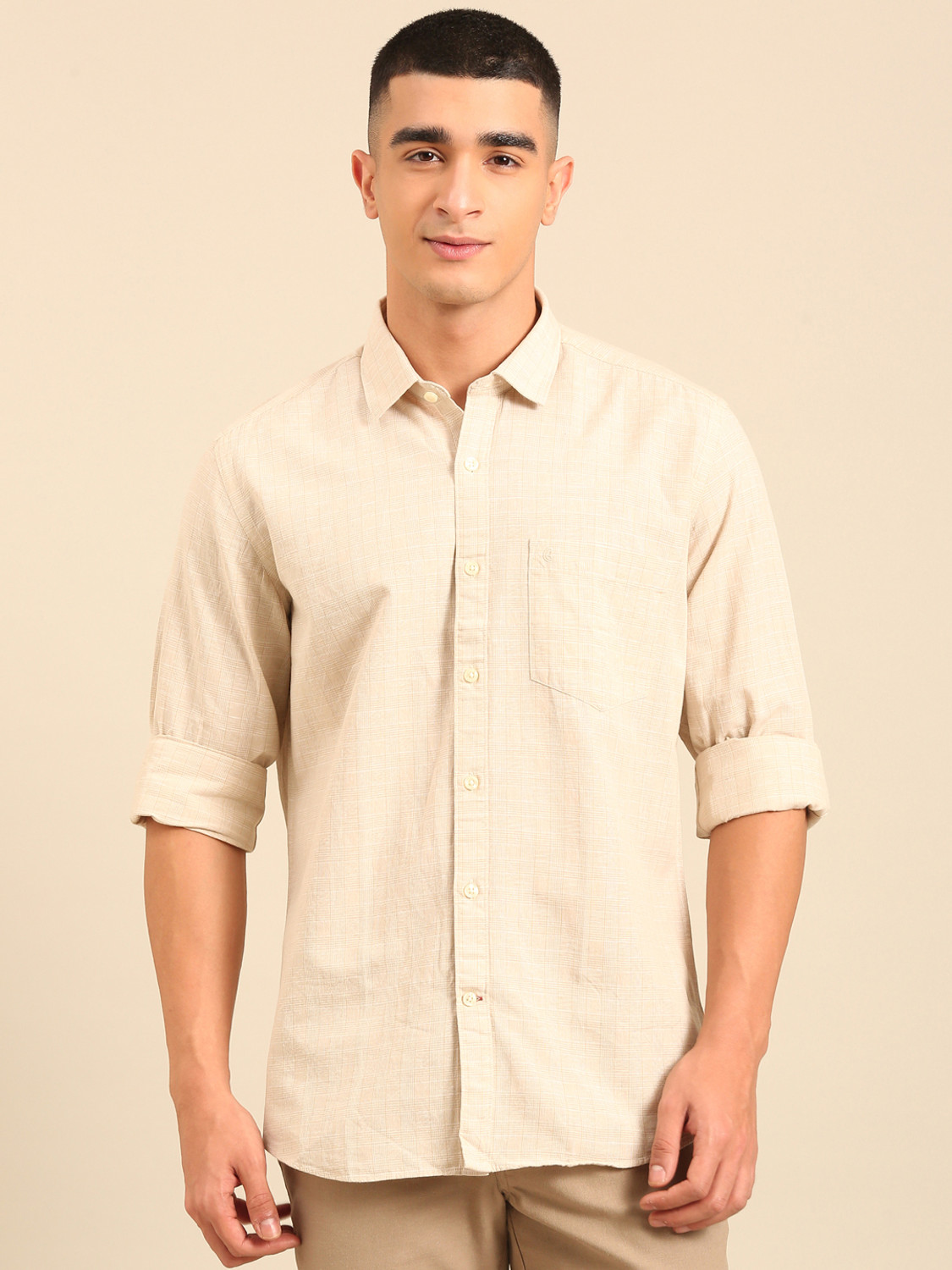 Image of CAVALLO BY LINEN CLUB Men Checkered Casual Brown Shirt