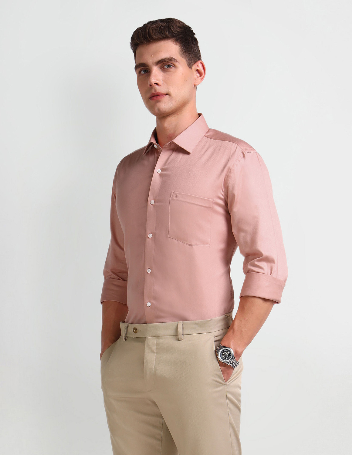 Image of ARROW Men Solid Formal Orange Shirt
