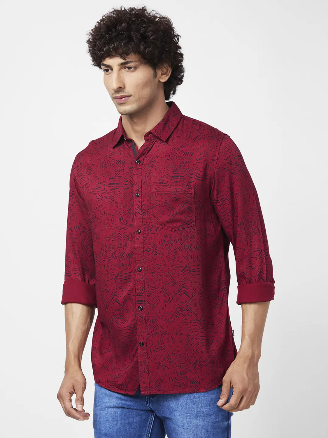 Image of Spykar Men Printed Casual Red, Black Shirt