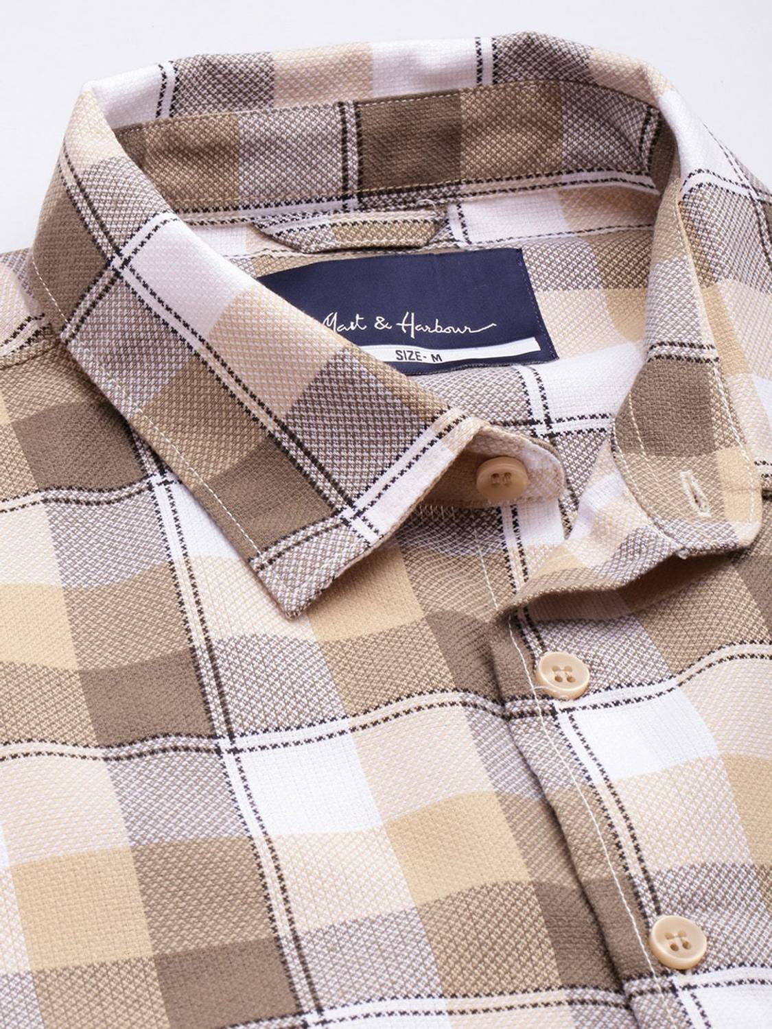 Mast & Harbour Men Checkered Casual Beige Shirt - Image 2