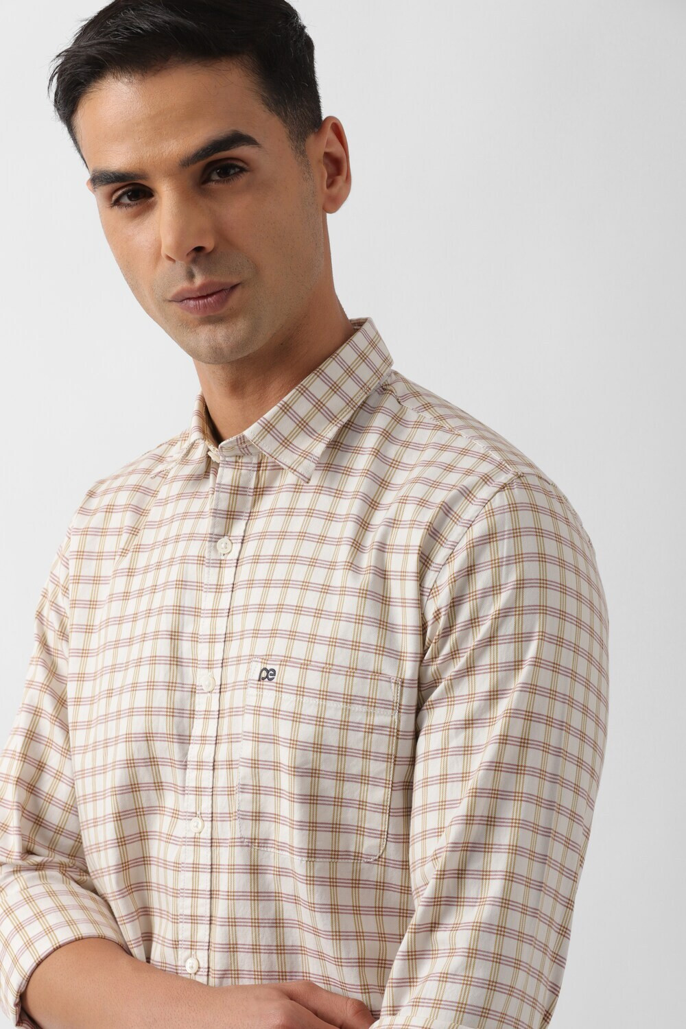 Image of PETER ENGLAND Men Checkered Casual Beige, White, Maroon Shirt