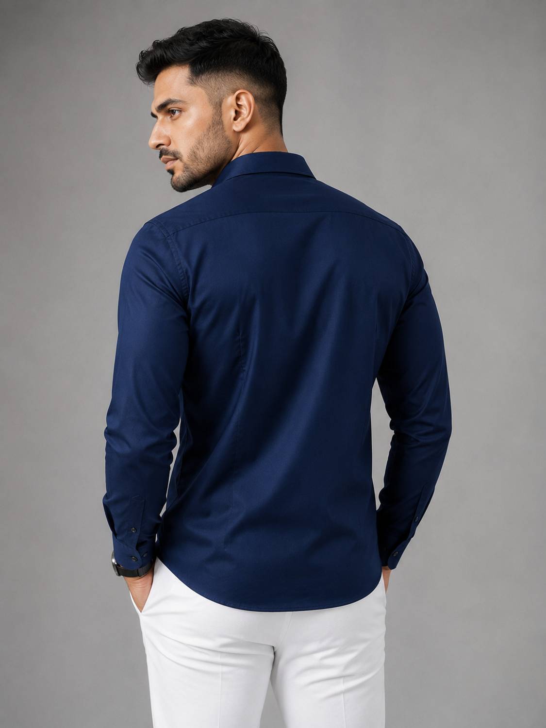 Chetnova Men Solid Casual Dark Blue Shirt - Image 2