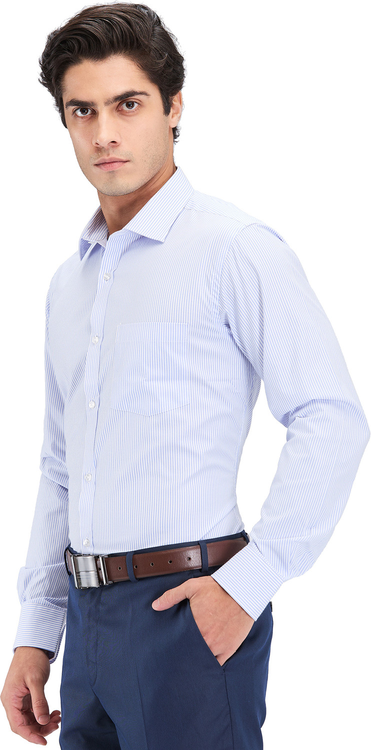 Image of PARK AVENUE Men Striped Formal Blue Shirt