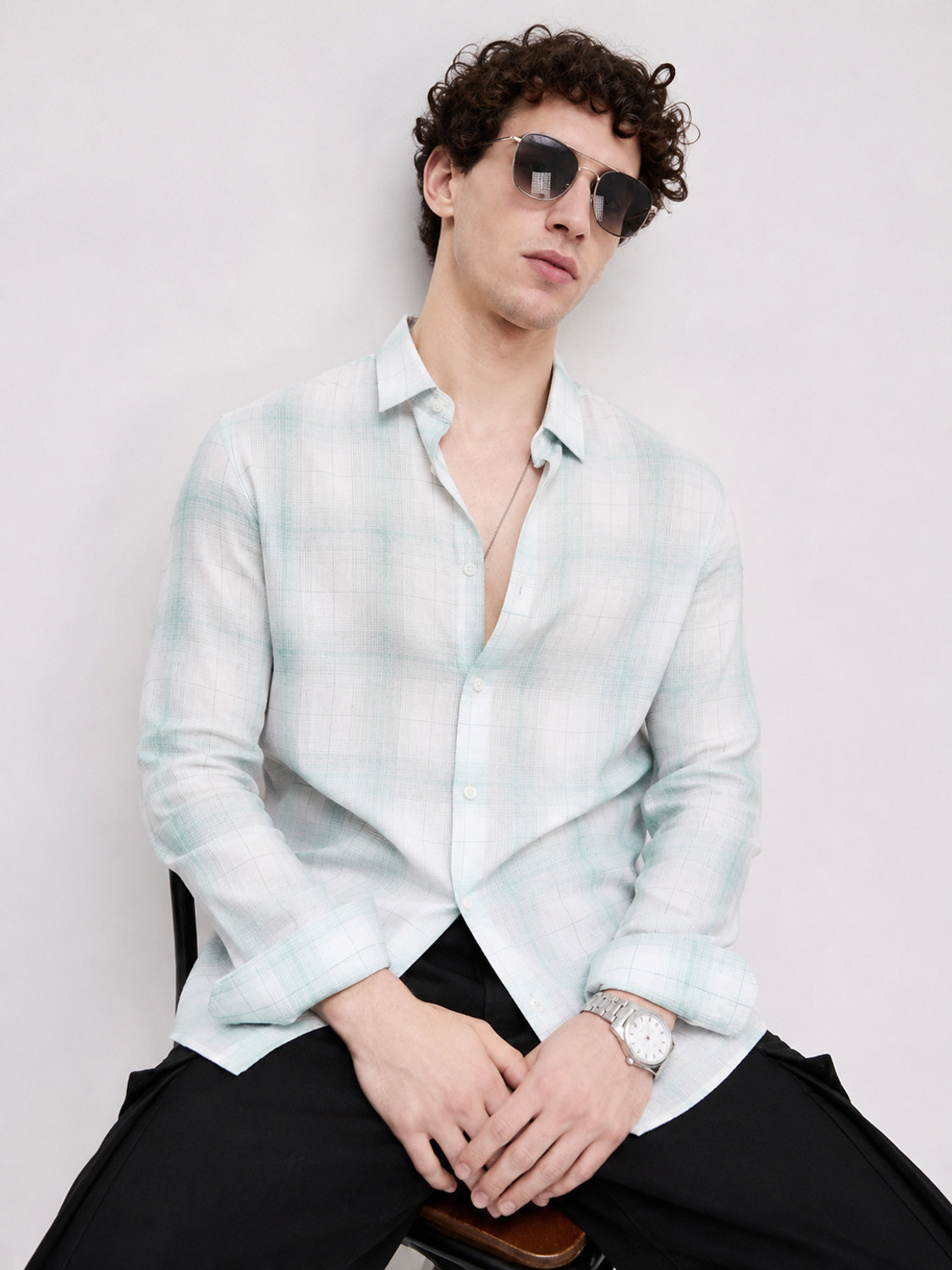 Image of S-LINE Men Regular Fit Checkered Spread Collar Casual Shirt