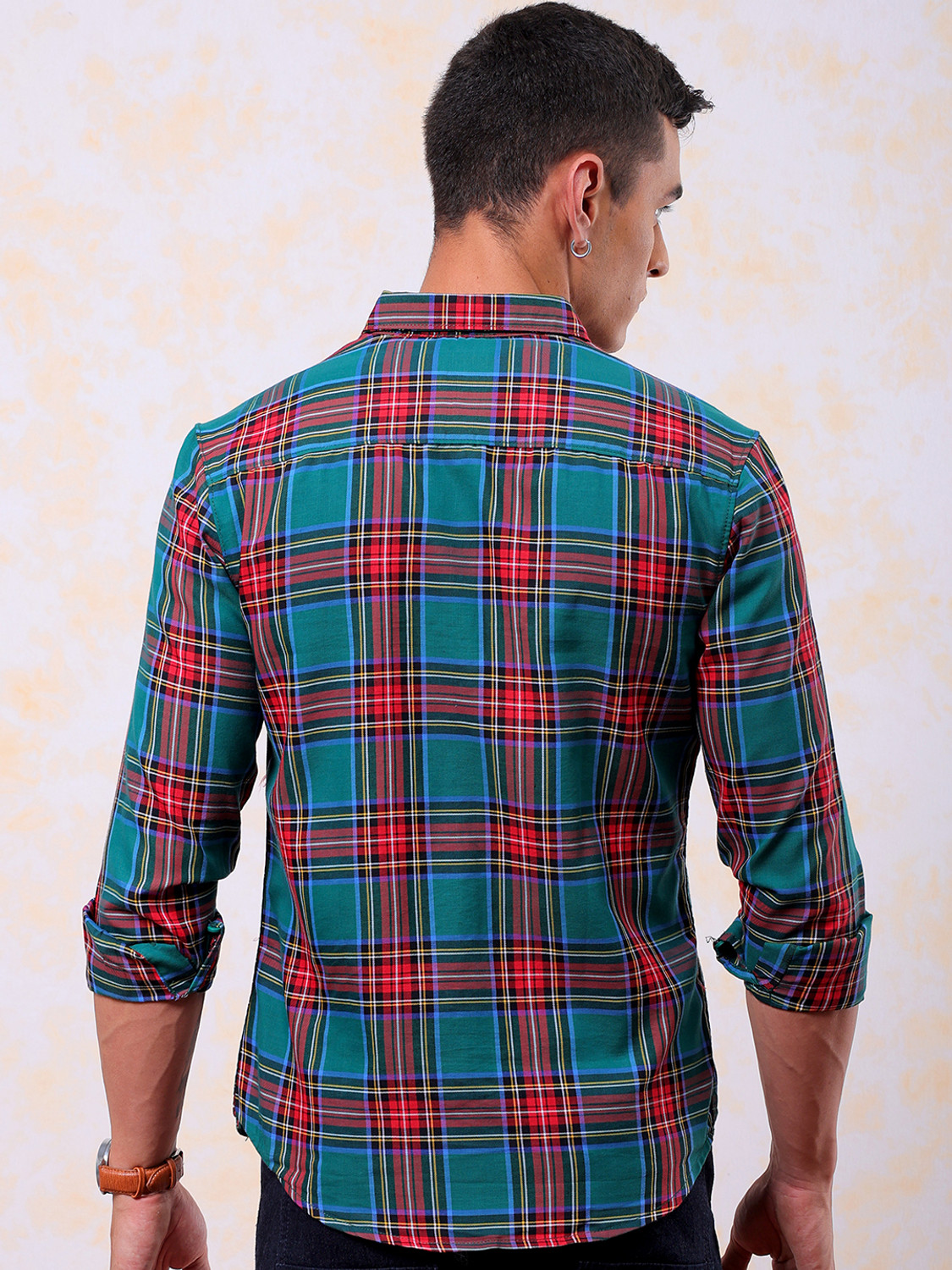 Image of The Indian Garage Co. Men Checkered Casual Green Shirt