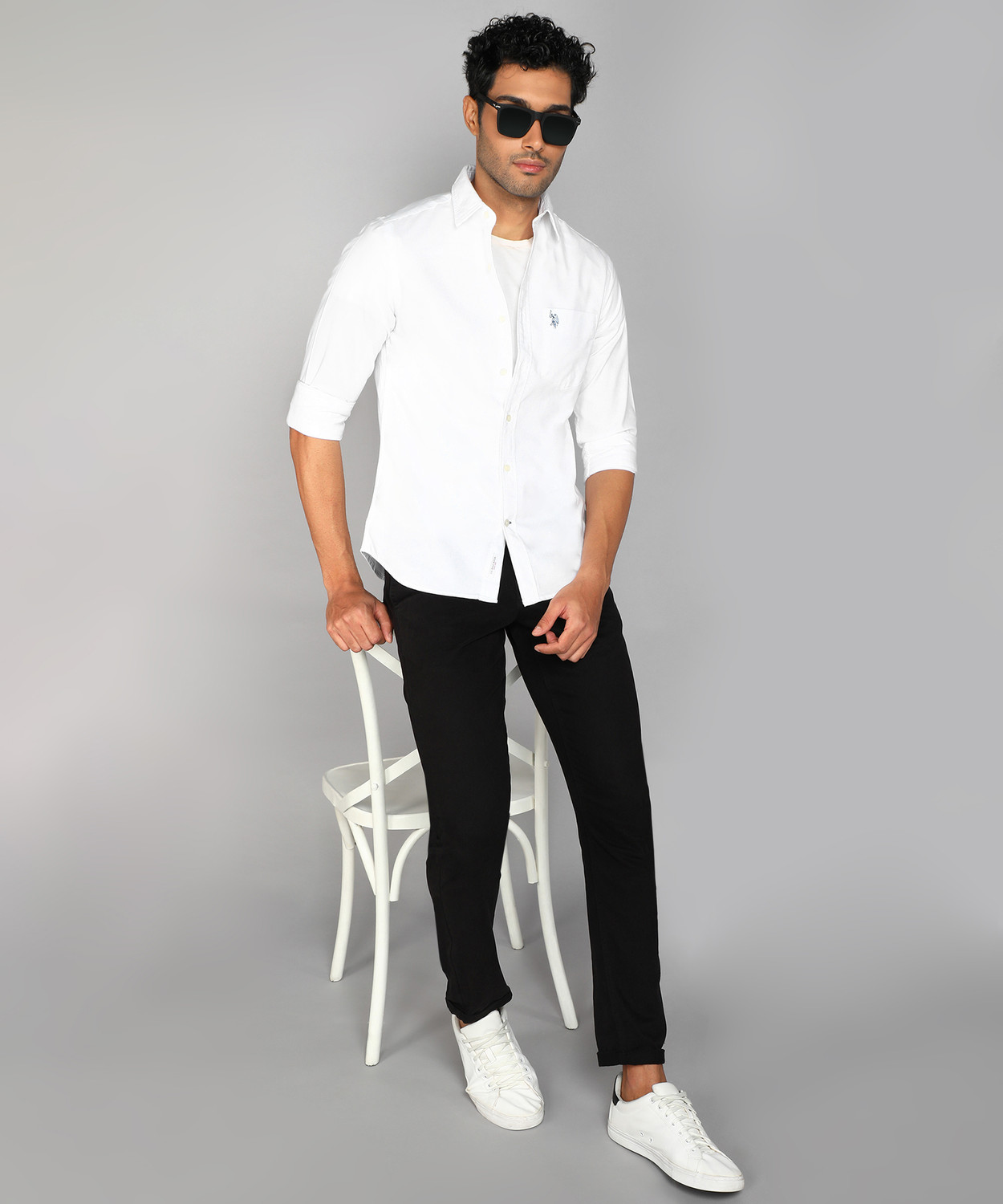Image of U.S. POLO ASSN. Men Solid Casual White Shirt