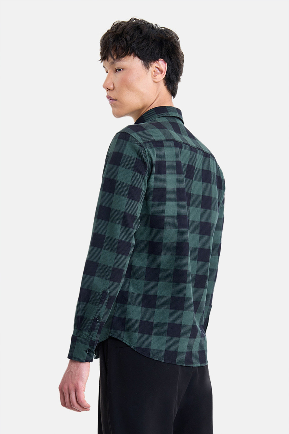 Image of Snitch Men Checkered Casual Dark Green Shirt