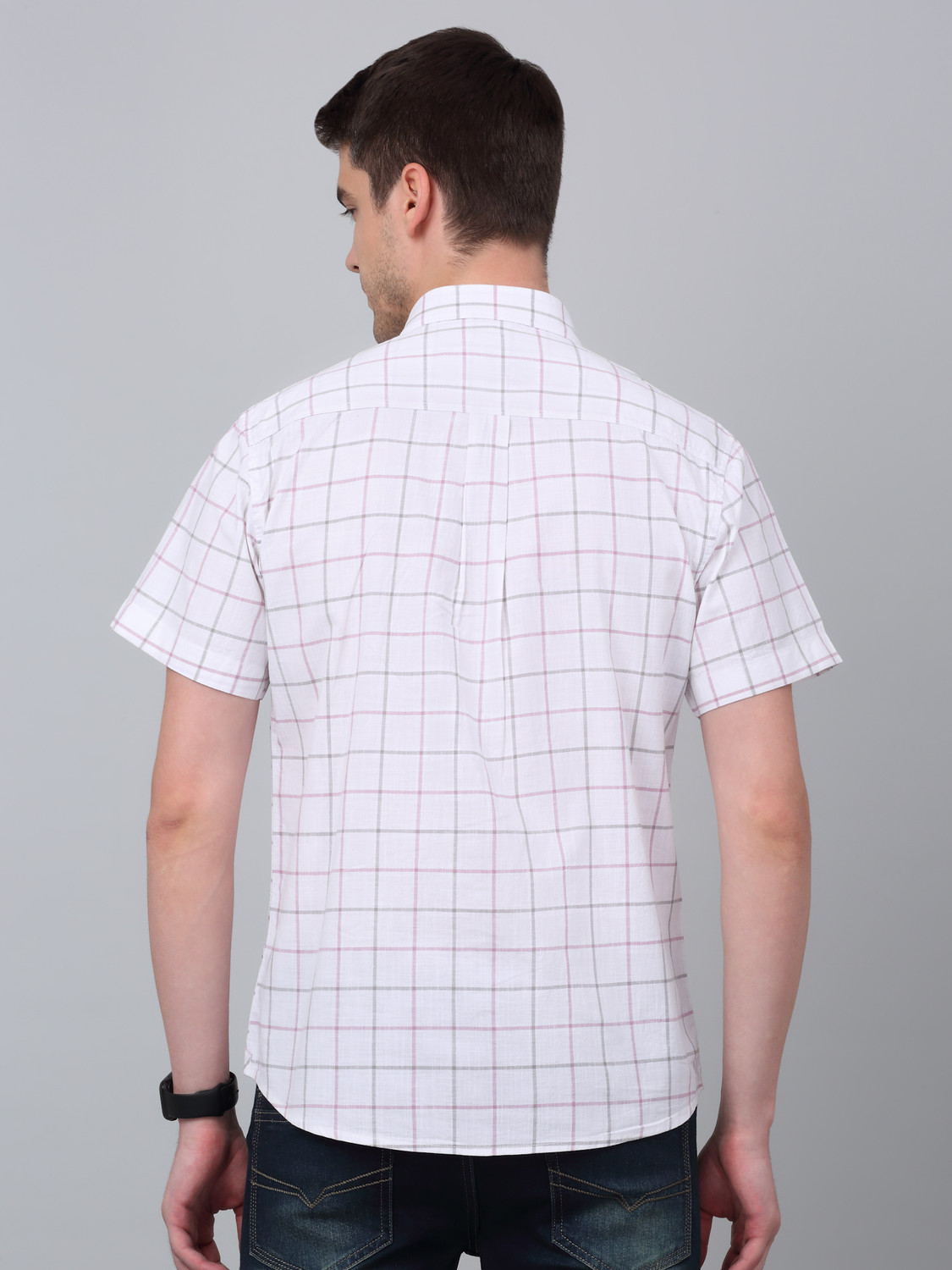 Image of CANTABIL Men Checkered Casual White Shirt
