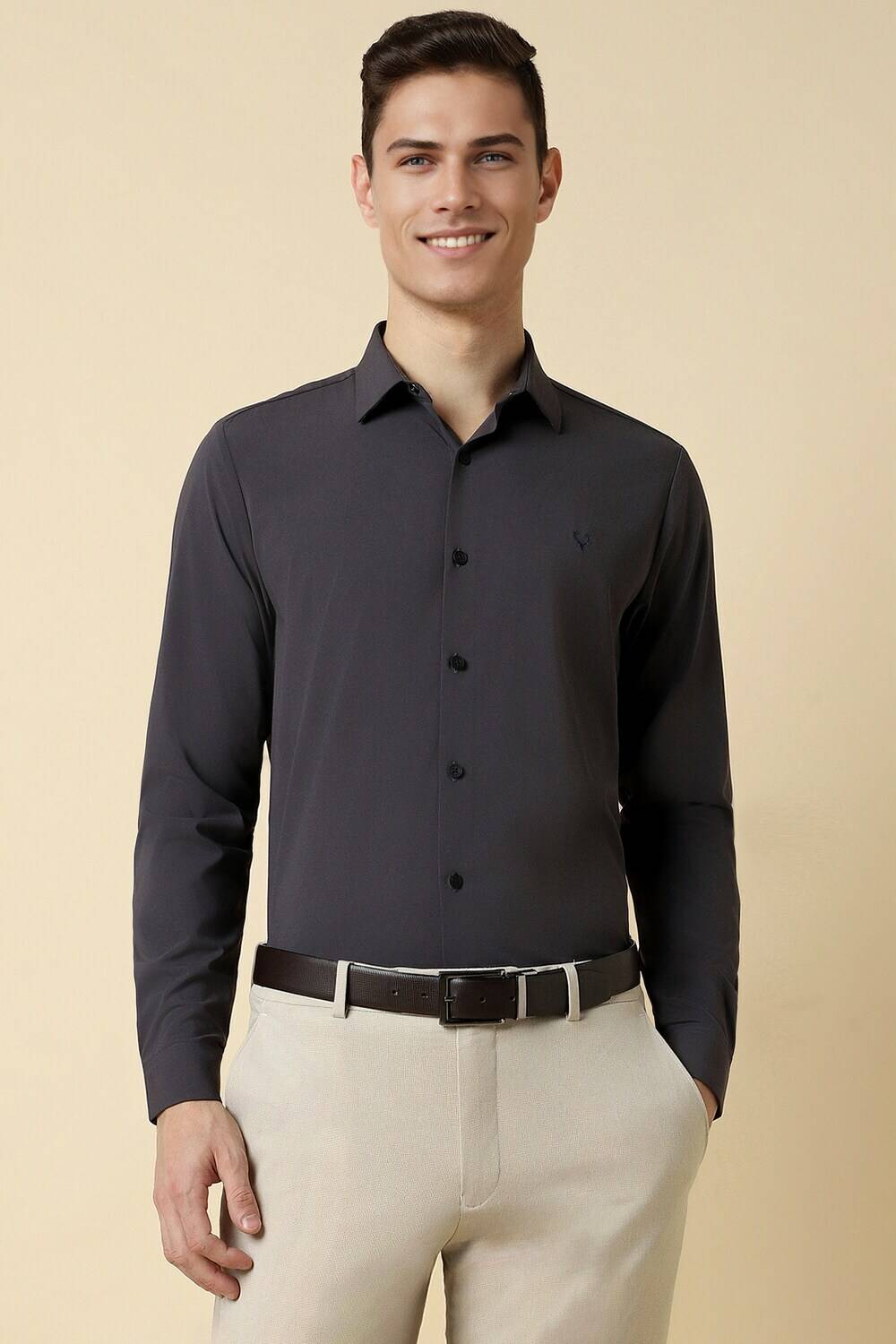Allen Solly Men Self Design Formal Grey Shirt