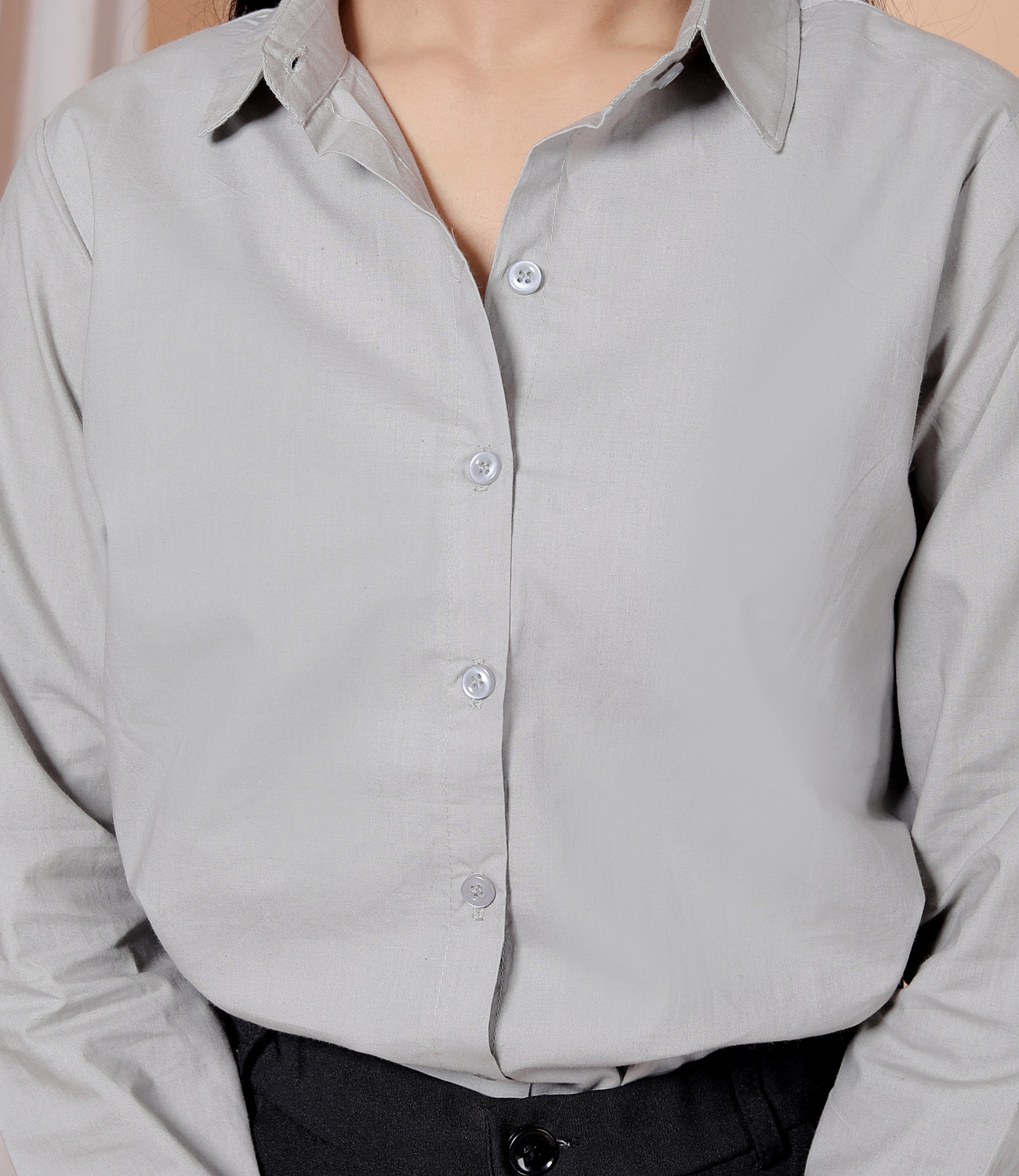 Image of D ATTIRES Women Solid Formal Grey Shirt