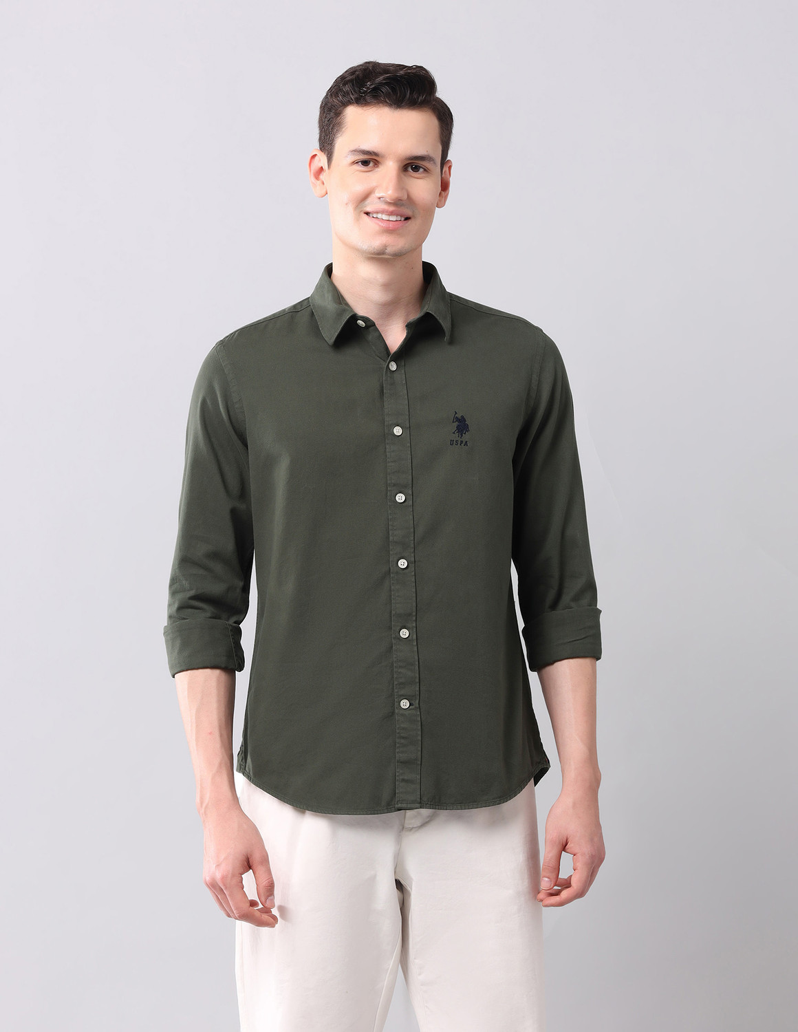Image of U.S. POLO ASSN. Men Solid Casual Green Shirt