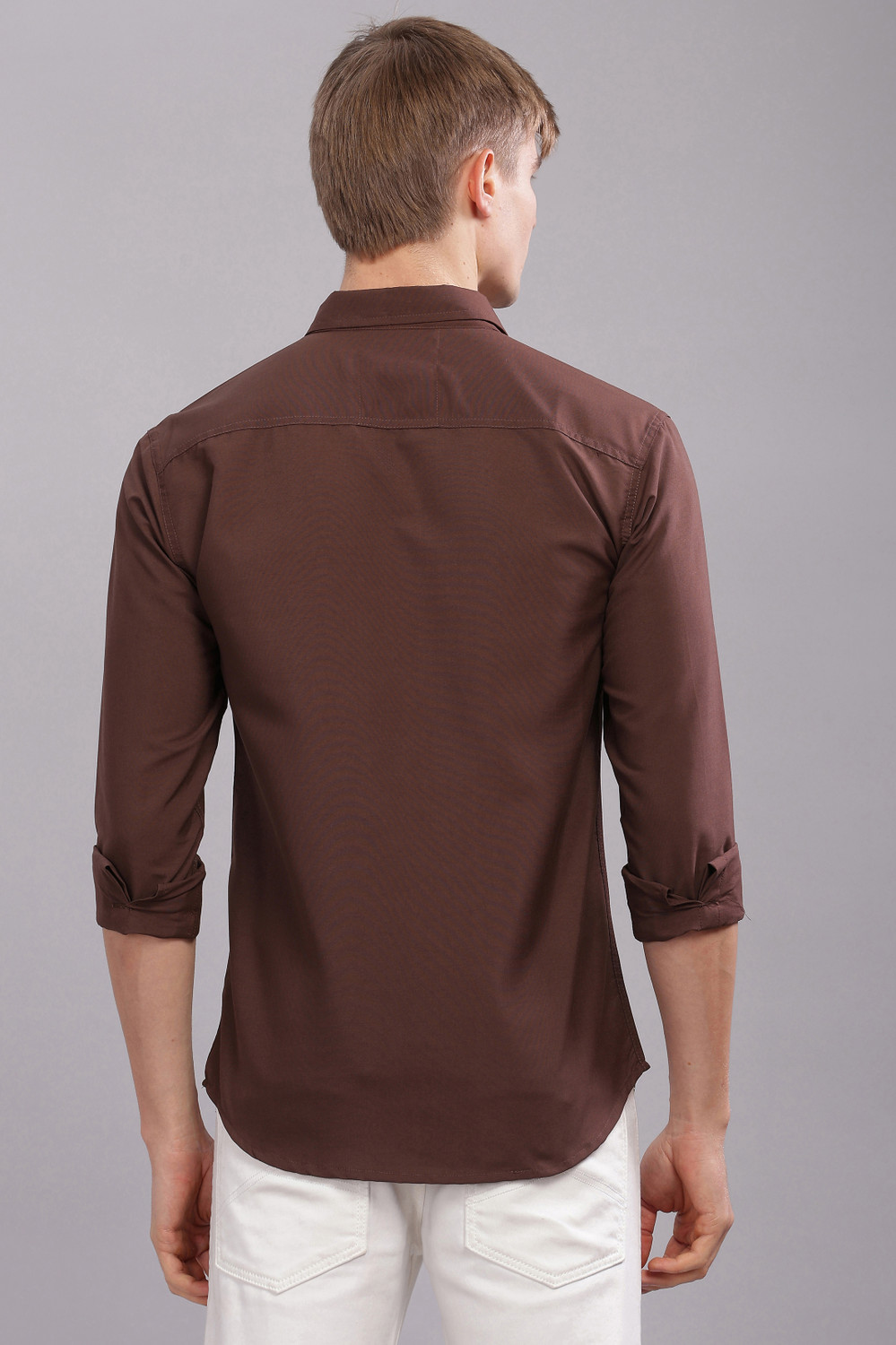 Image of Uzmax Men Solid Casual Brown Shirt