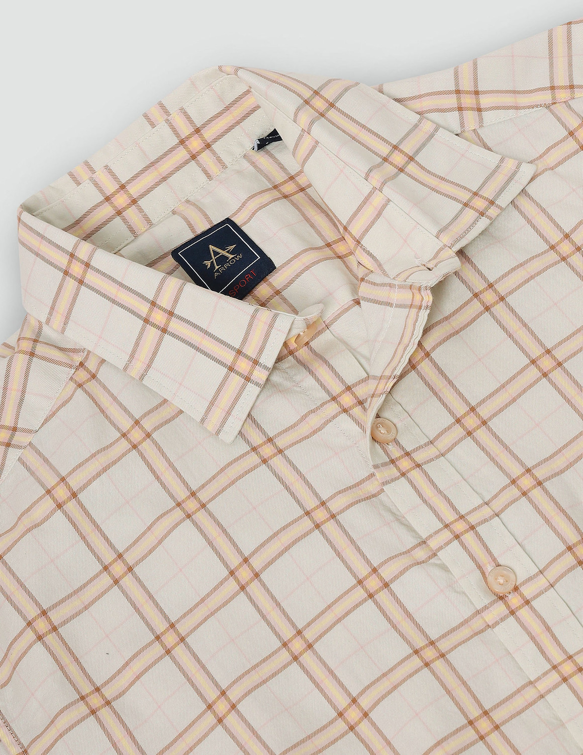 Image of Arrow Sport Men Checkered Casual Orange, White Shirt