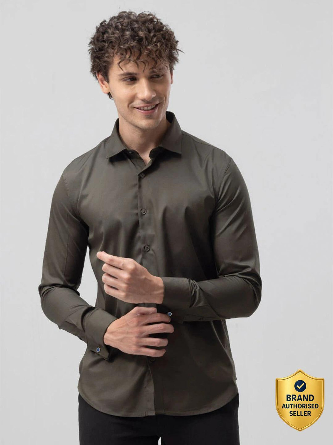 Image of Snitch Men Solid Casual Grey Shirt