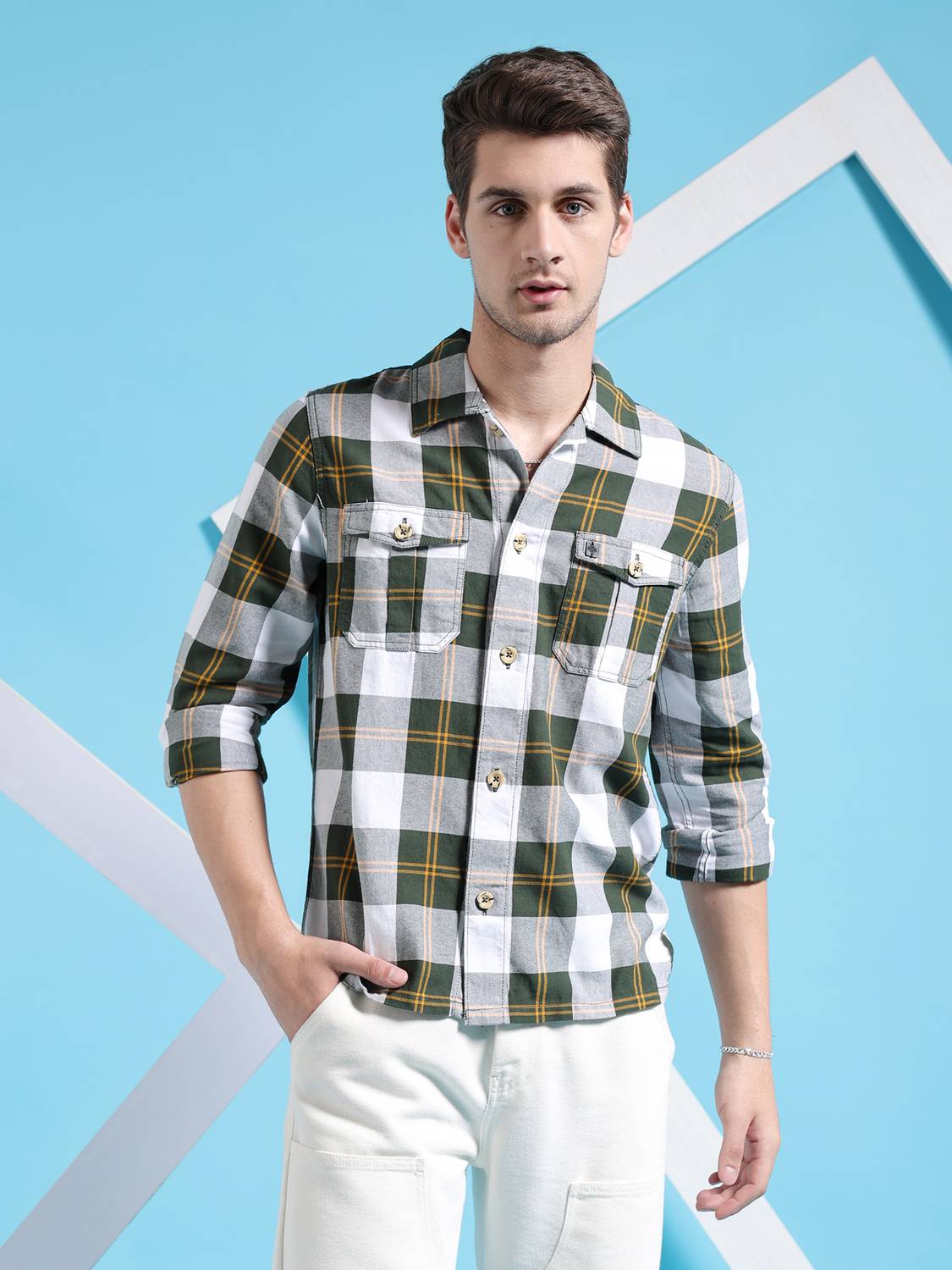 The Indian Garage Co. Men Green Checkered Shirt - Image 1