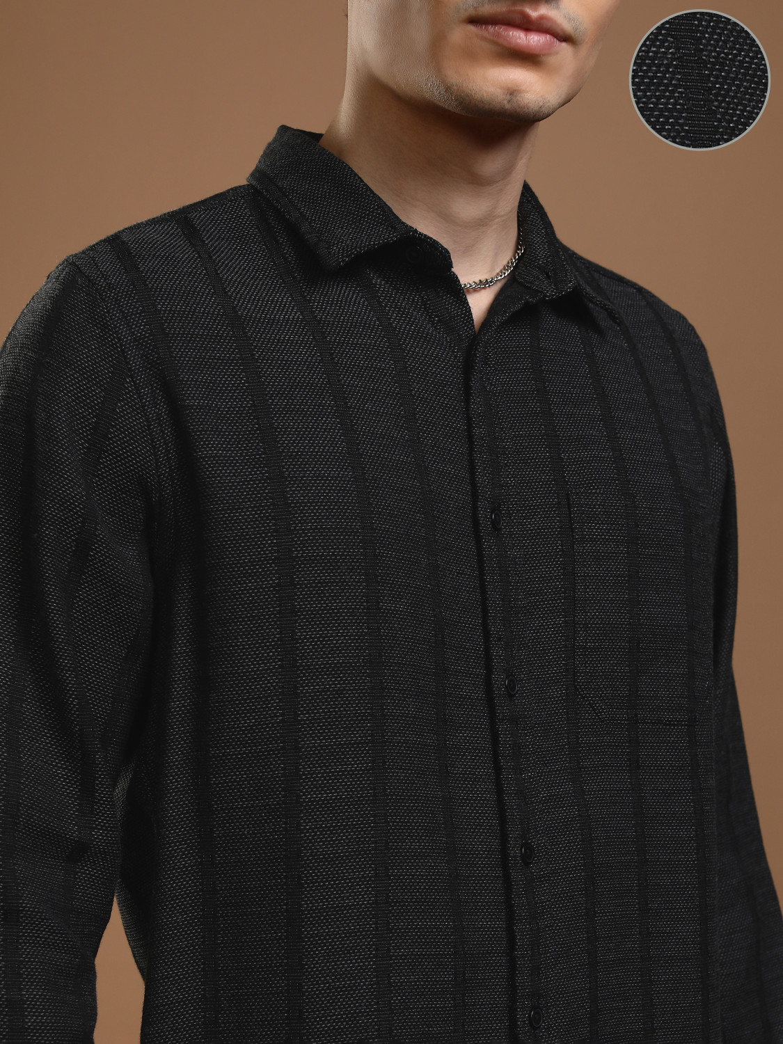 Image of HIGHLANDER Men Striped Casual Black Shirt