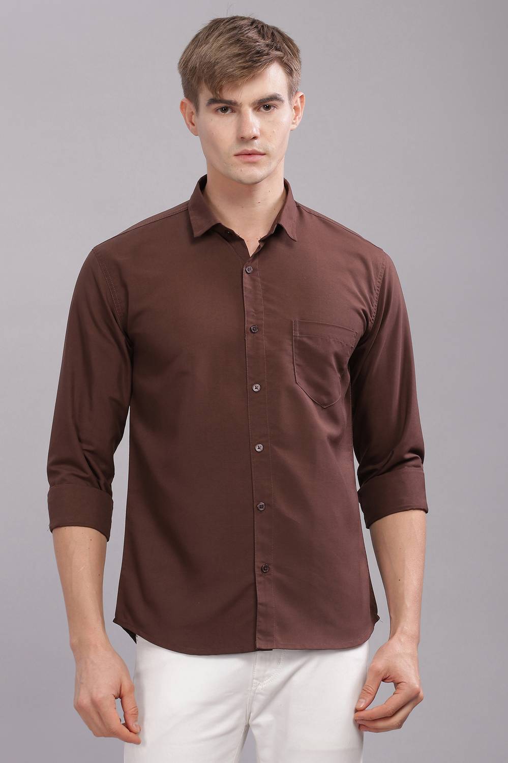 Uzmax Men Solid Casual Brown Shirt - Image 3