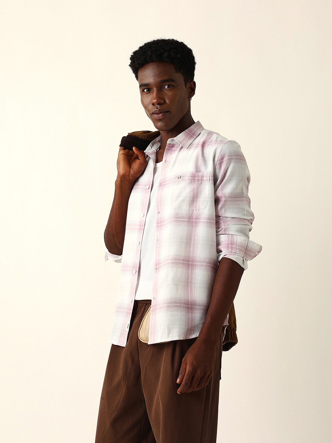 Image of THE BEAR HOUSE Men Checkered Casual Pink Shirt