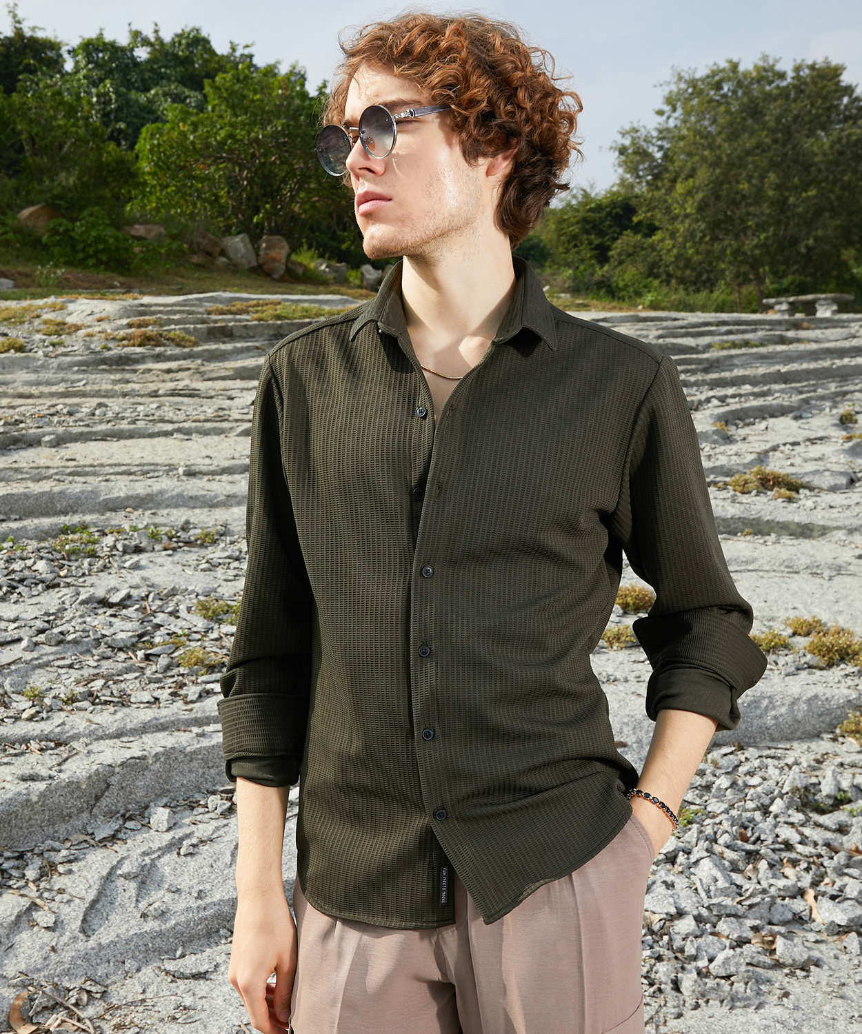 Image of CAHOOT Men Solid Casual Green Shirt