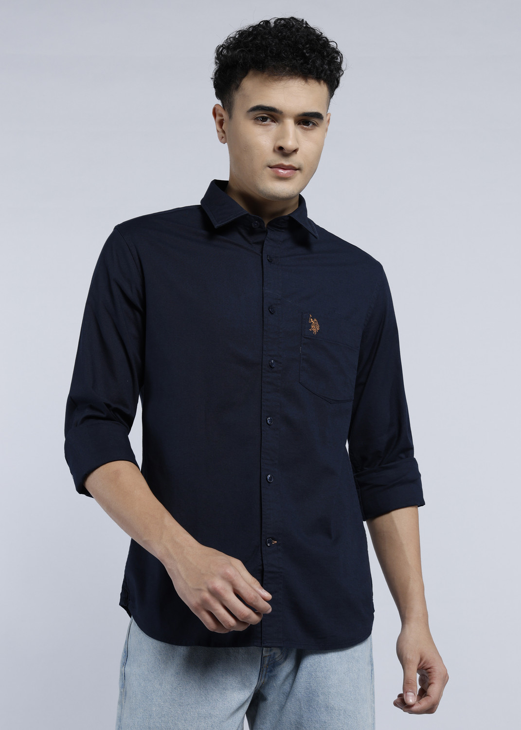 Image of U.S. POLO ASSN. Men Solid Casual Blue Shirt