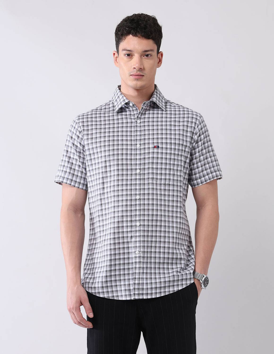 AD by Arvind Men Checkered Casual Grey Shirt