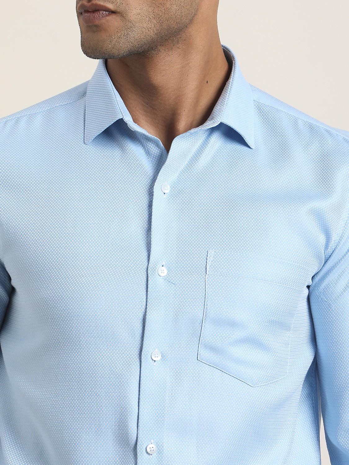 Image of TURTLE Men Solid Formal Light Blue Shirt