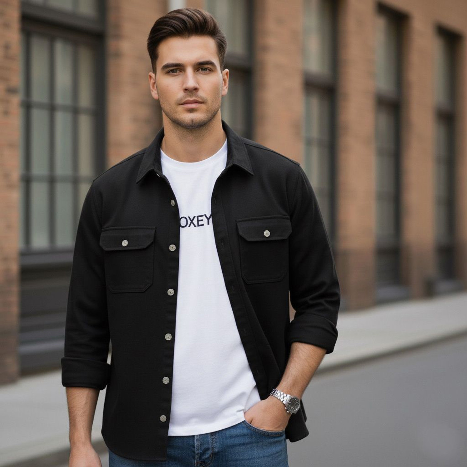 Image of spela Men Solid Casual Black Shirt
