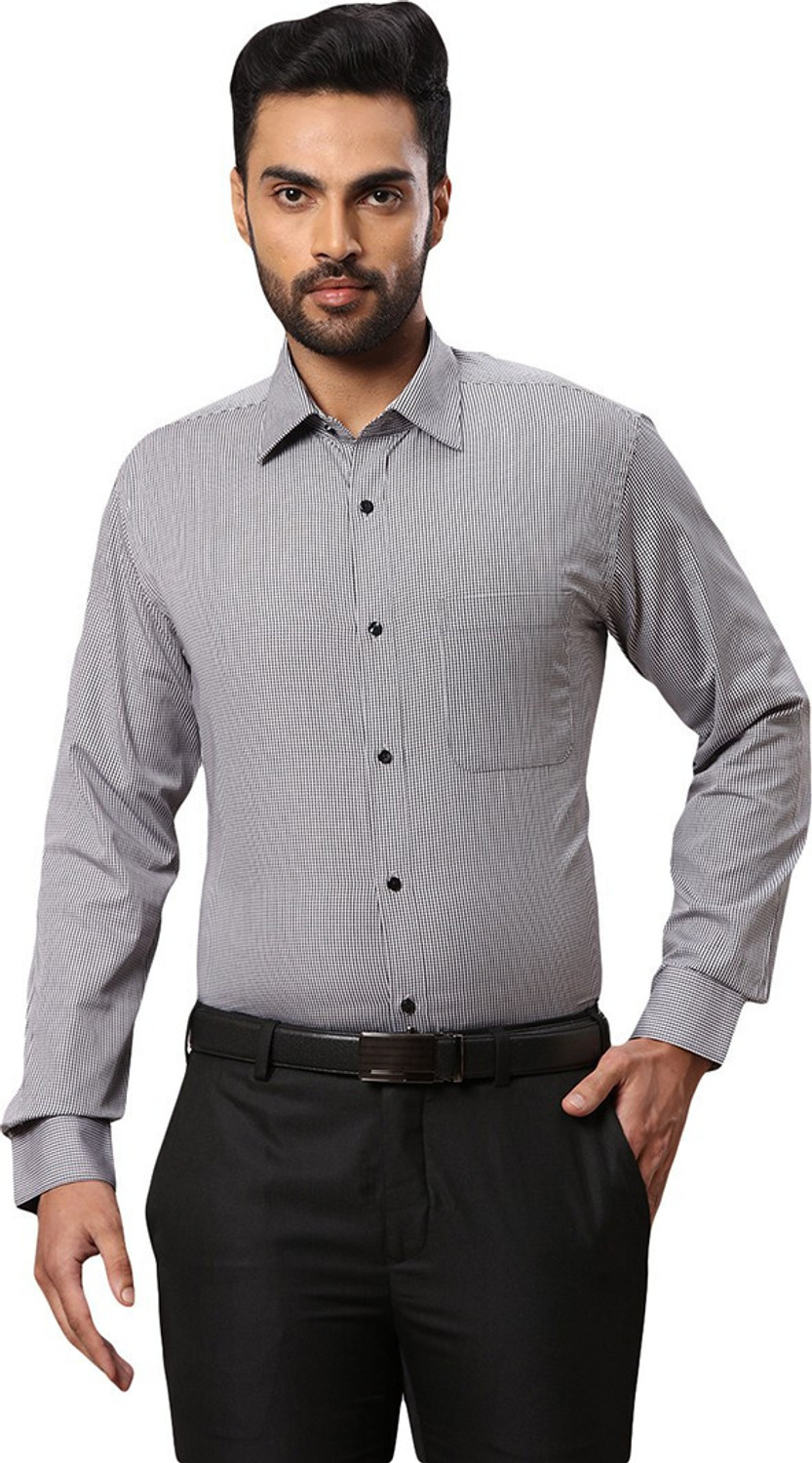 Image of Raymond Men Checkered Formal Black Shirt