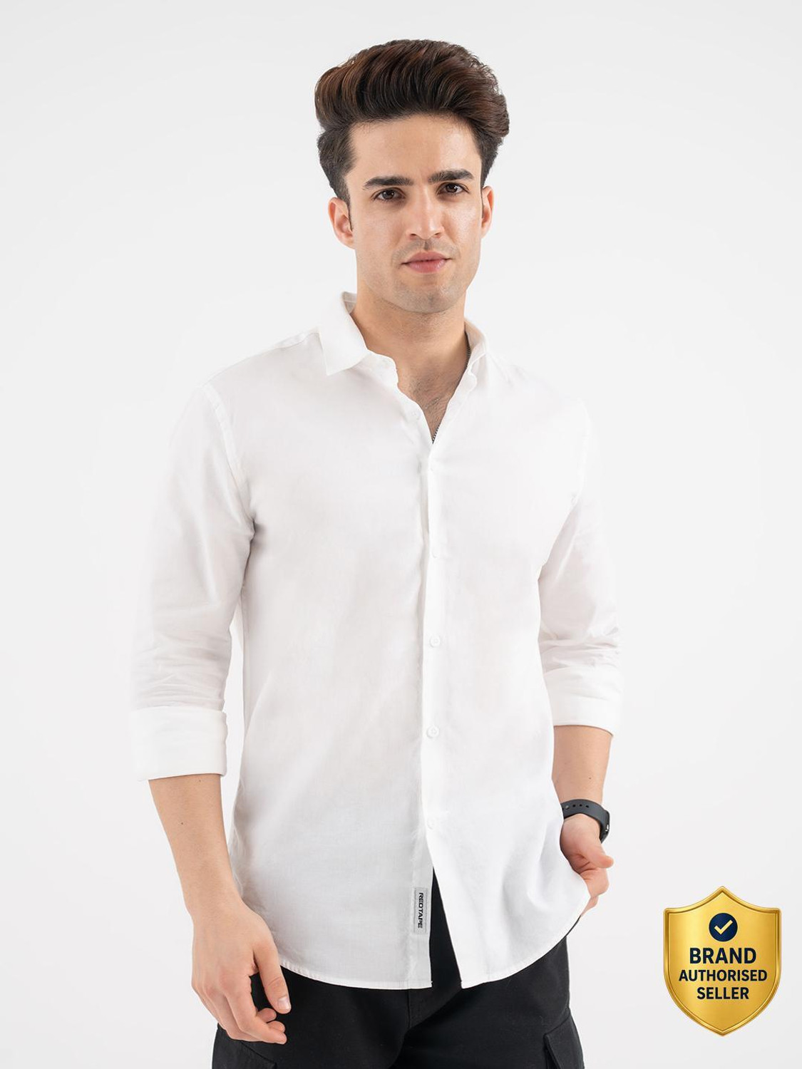 Image of RED TAPE Men Solid Formal White Shirt