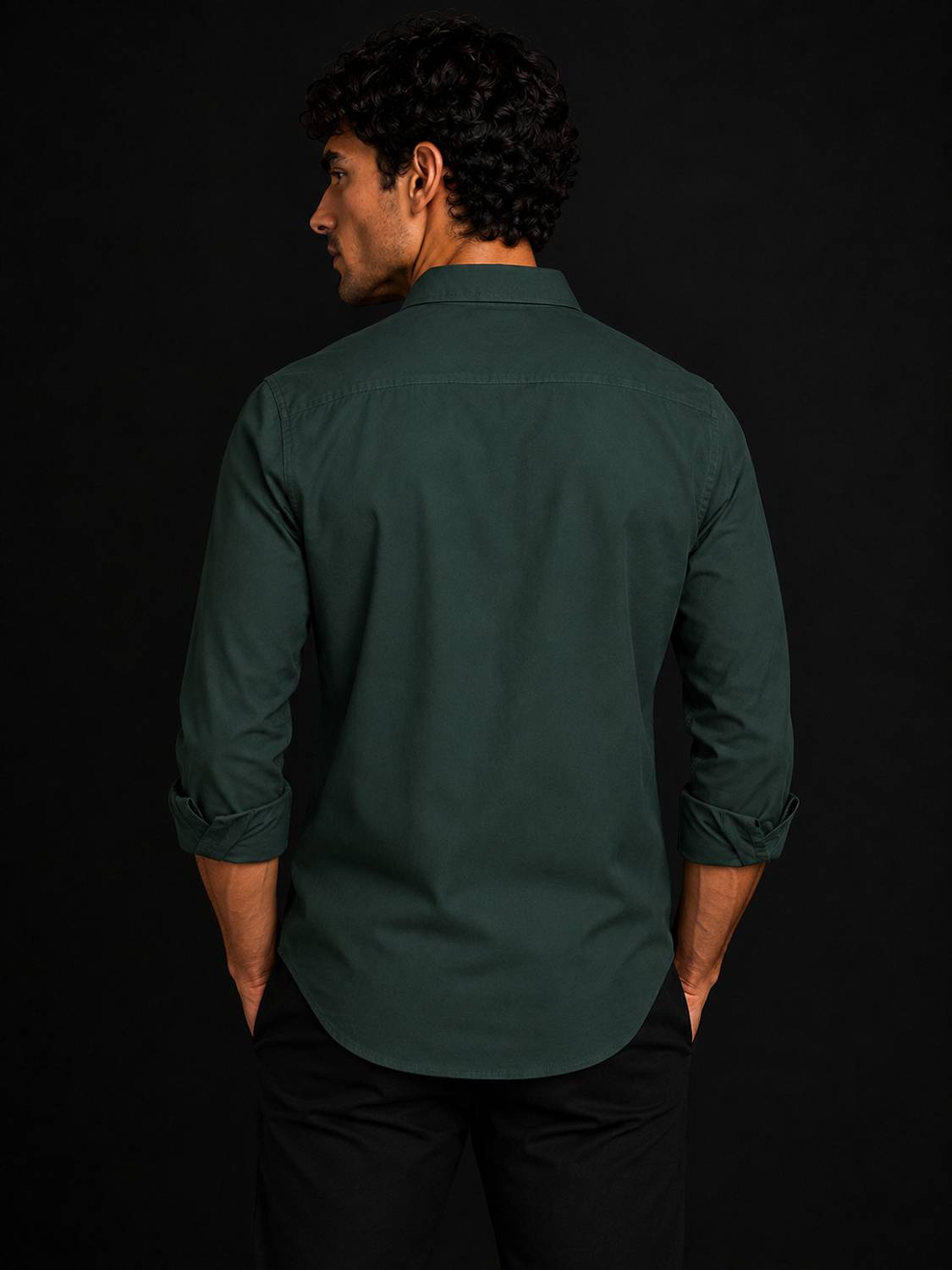 FEBZZKOM Men Dark Green Casual Shirt - Image 2